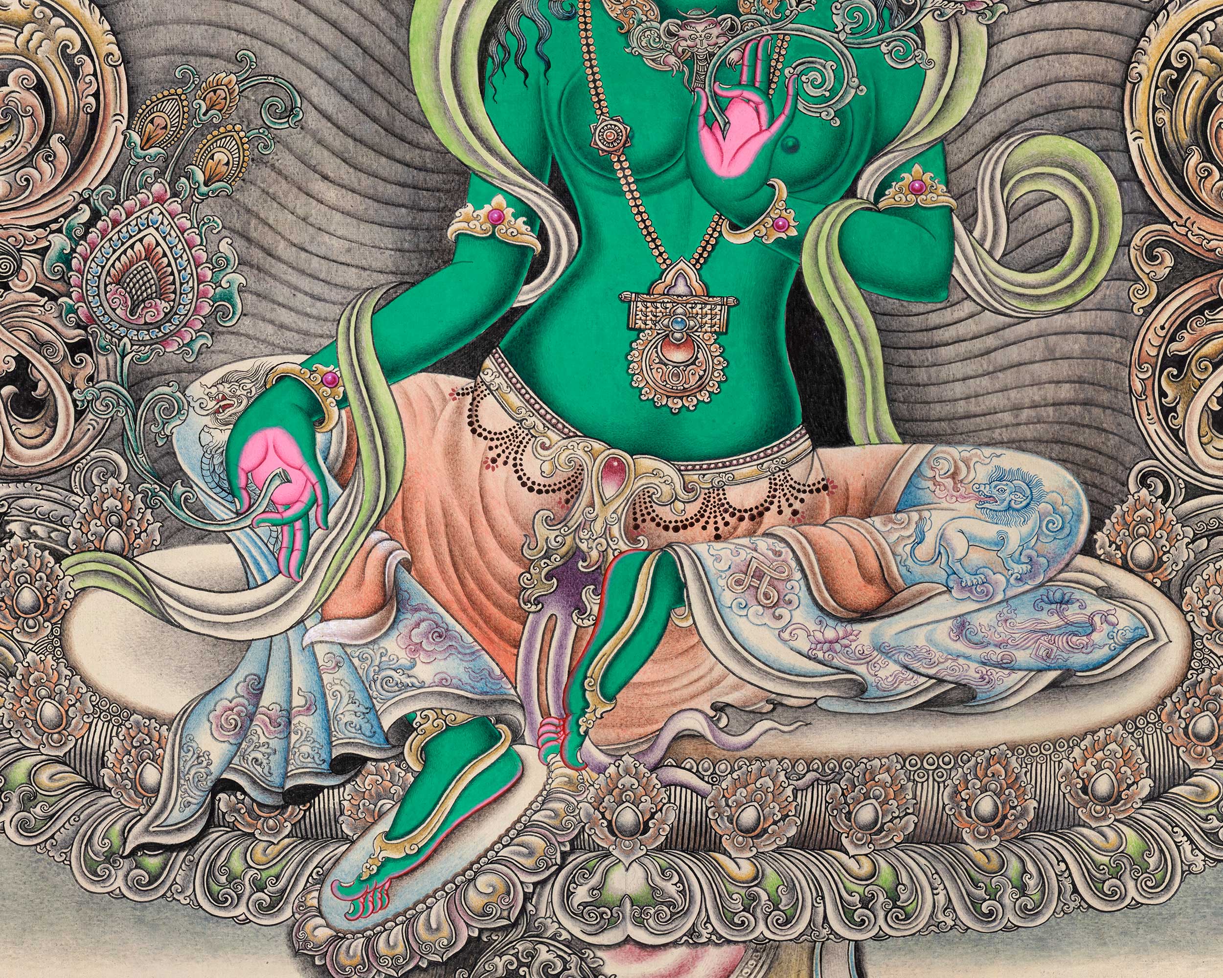 Embrace The Blessing With Green Tara Canvas Print | Tibetan Buddhist Art