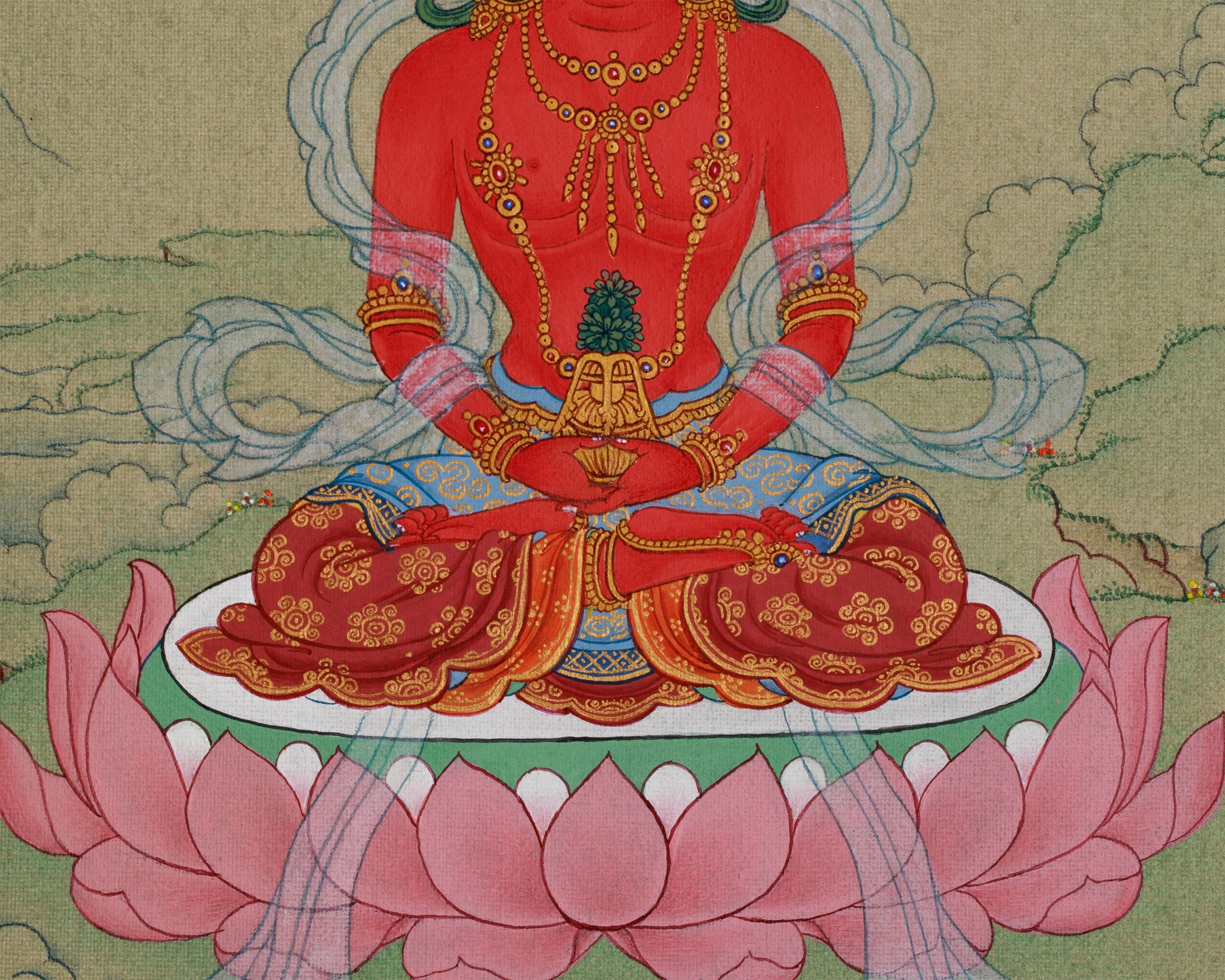 Compact Thangka of Amitayus Buddha | Red Buddha of Long Life