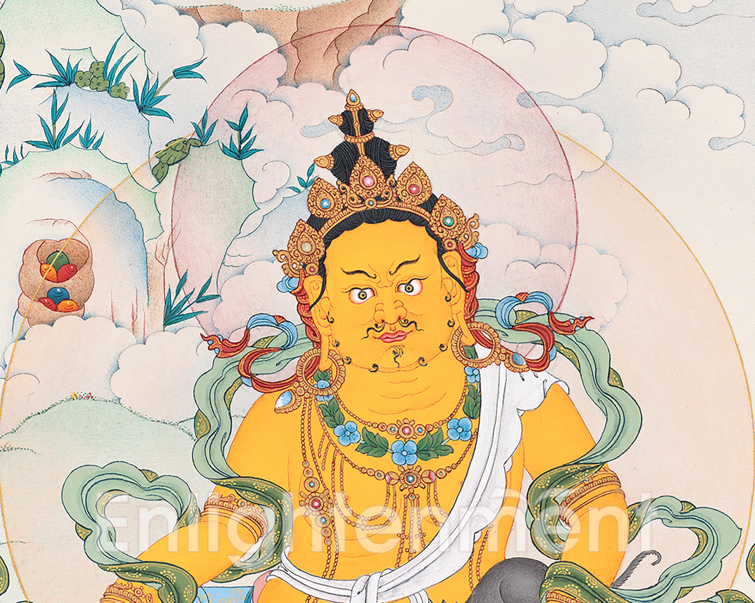 Dzambhala Thangka | Wealth Deity of Tibetan Buddhism | Handpainted Thangka Art