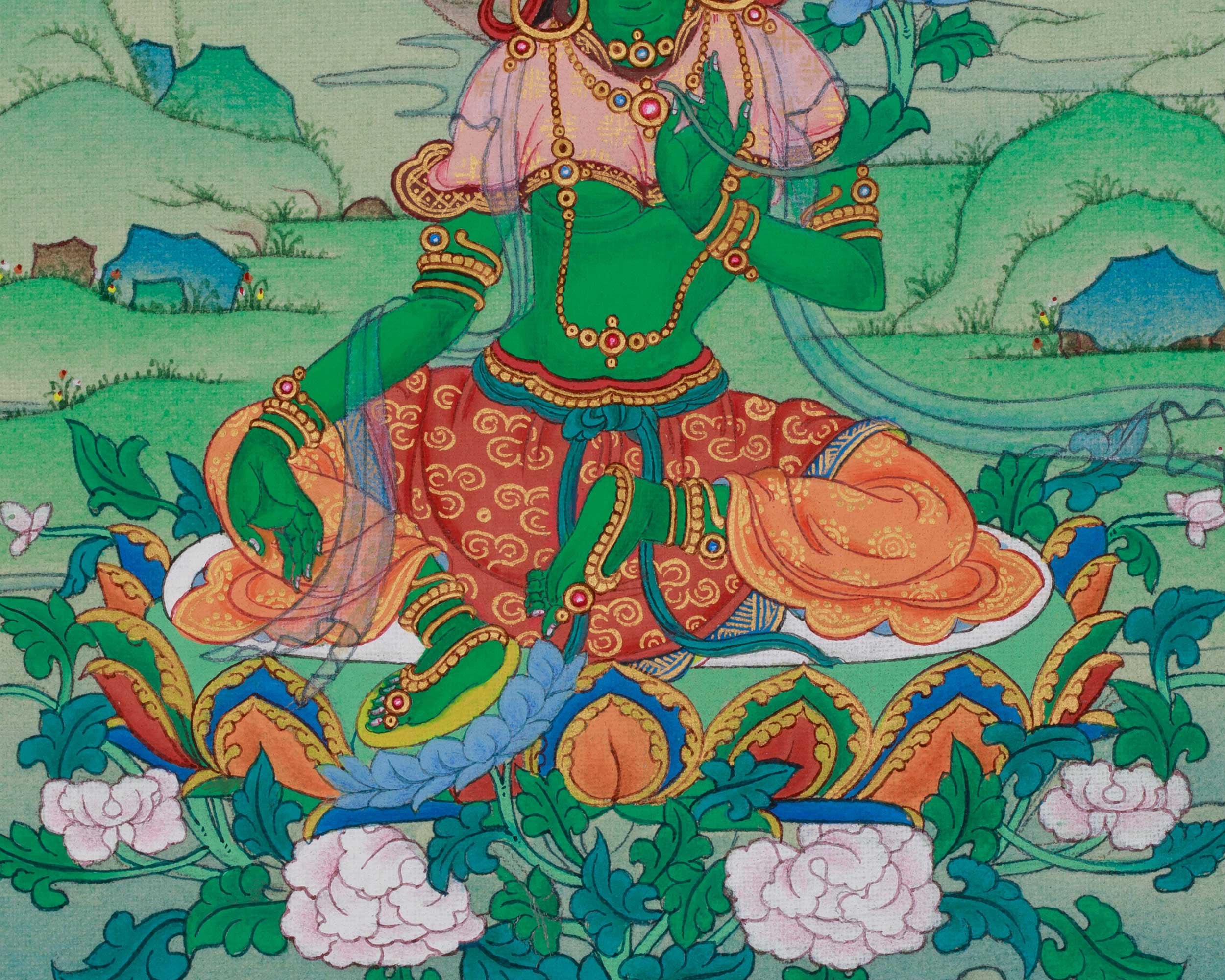 Tibetan Green Tara Artwork | Symbolized Compassion and Swift Protection