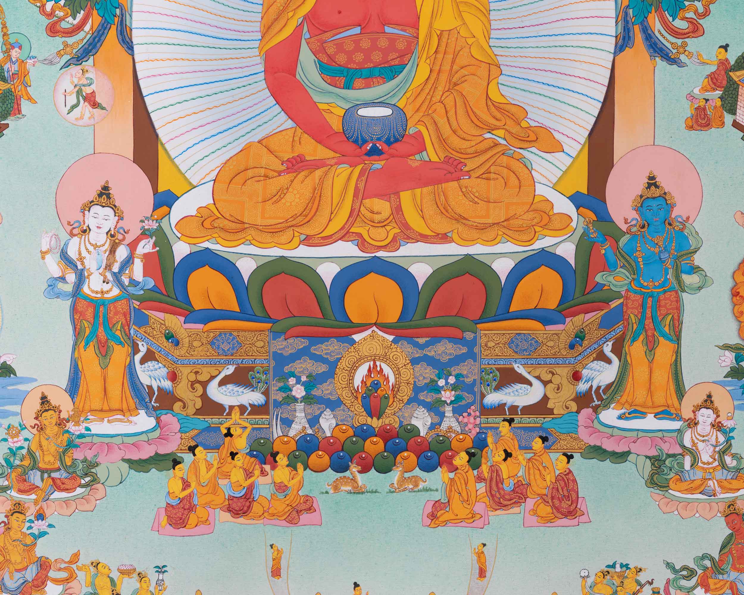 Handpainted Amitabha Singham Thangka | Sacred Lion's Presence