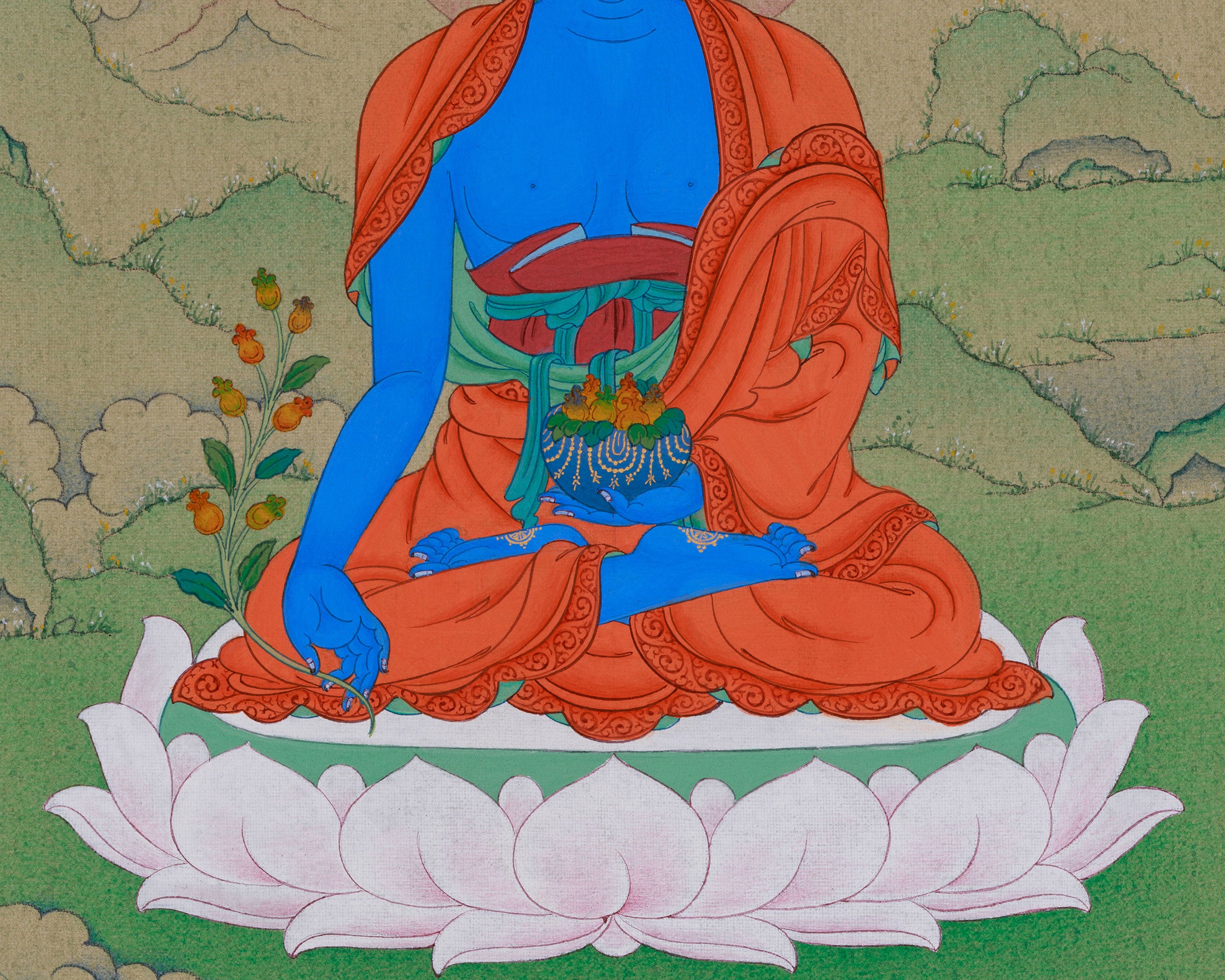 Sacred 33 cm Medicine Buddha Thangka | Buddha of Healing, Protection, and Wellness