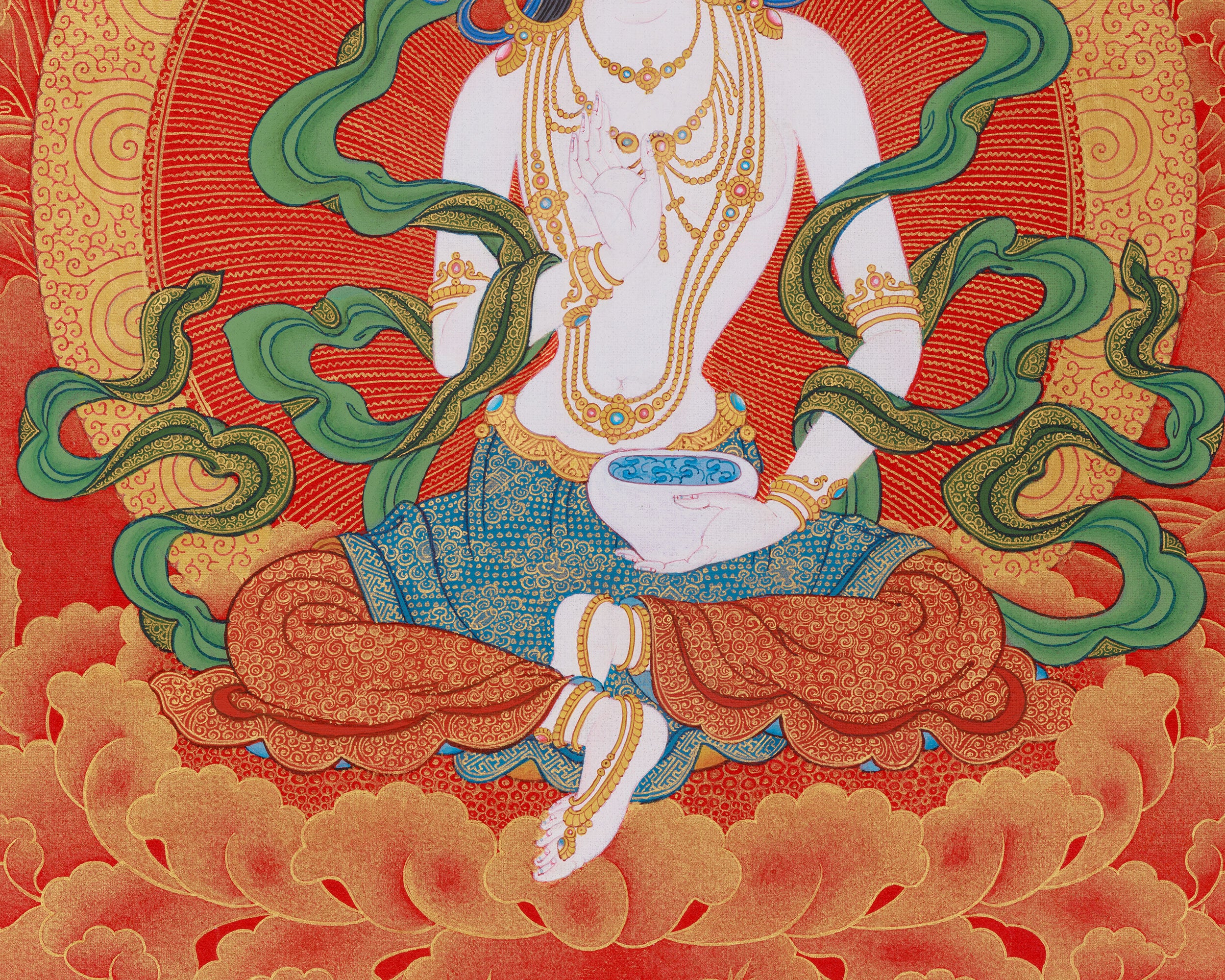 Radiant Gold Yeshe Tsogyal Thangka | Dakini of Buddhism