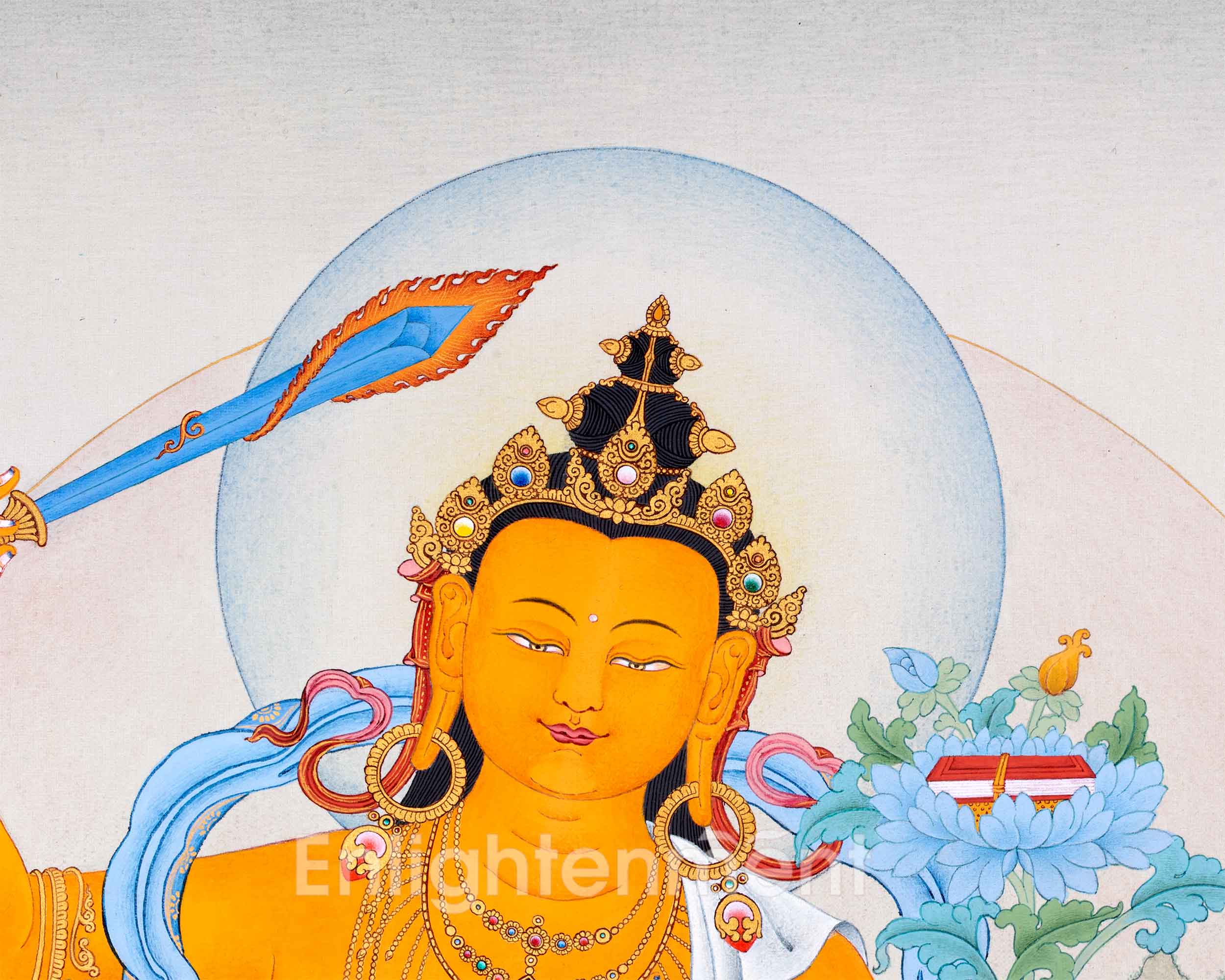 Hand Painted Manjushree Thangka | Divine Wisdom and Enlightenment Art | Buddhist Artwork