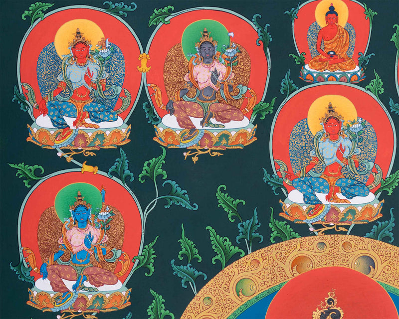 Thangka of 21 Tara Goddess | Traditional Karma Gadri Painting | Tibetan Wall Hanging