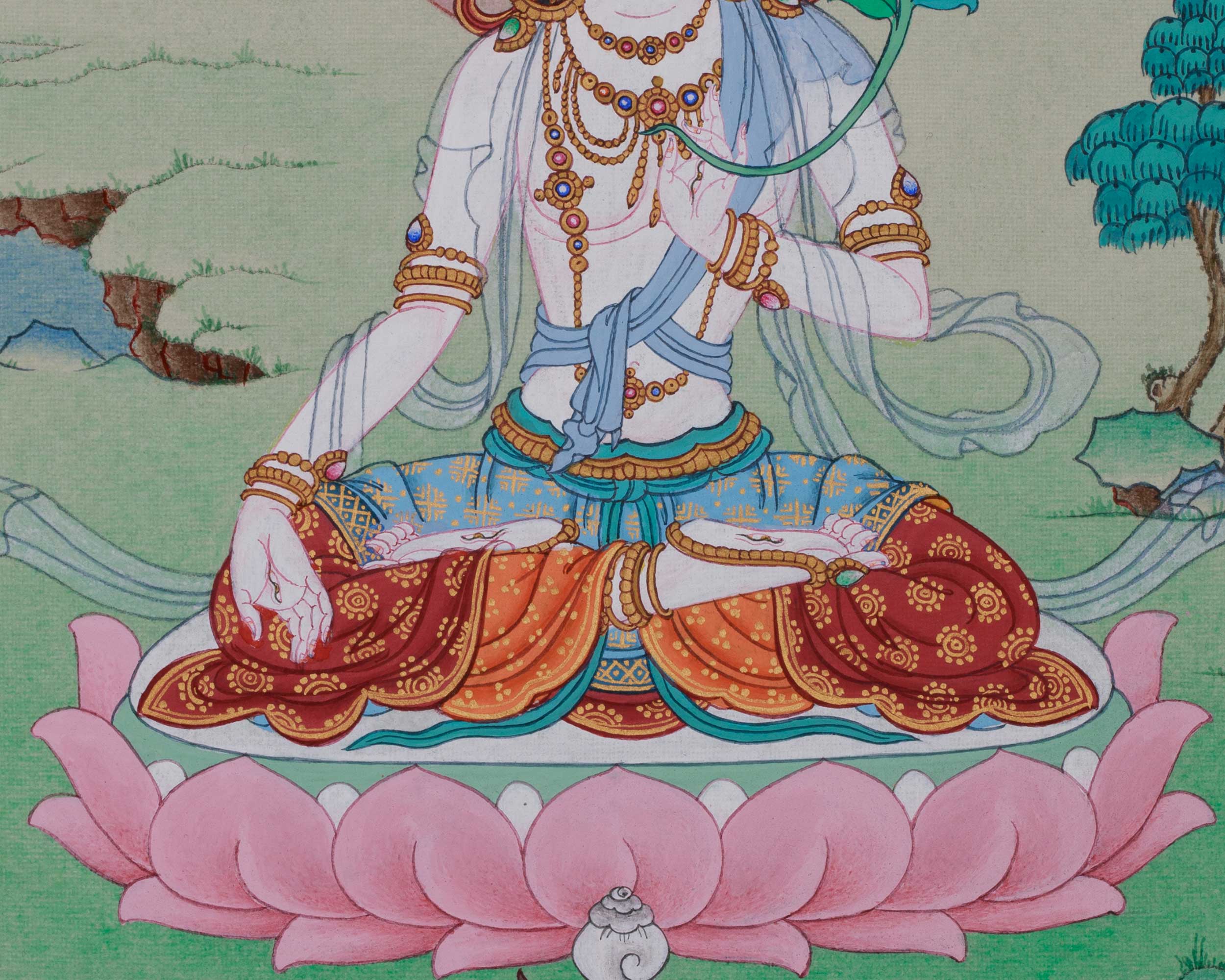 Tibetan White Tara Thangka Painting | Goddess of Compassion and Longevity