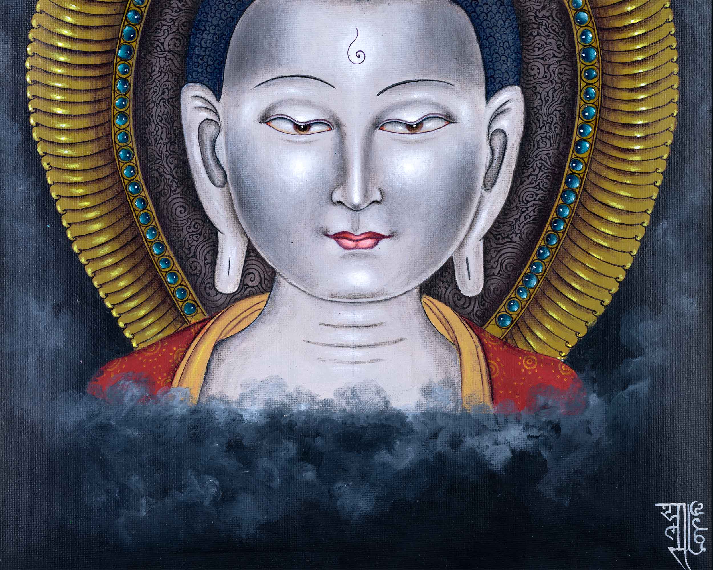 Newari Paubha Giccle Print To Practice Vairocana Buddha Mantra | One Of Five Dhyani Buddha