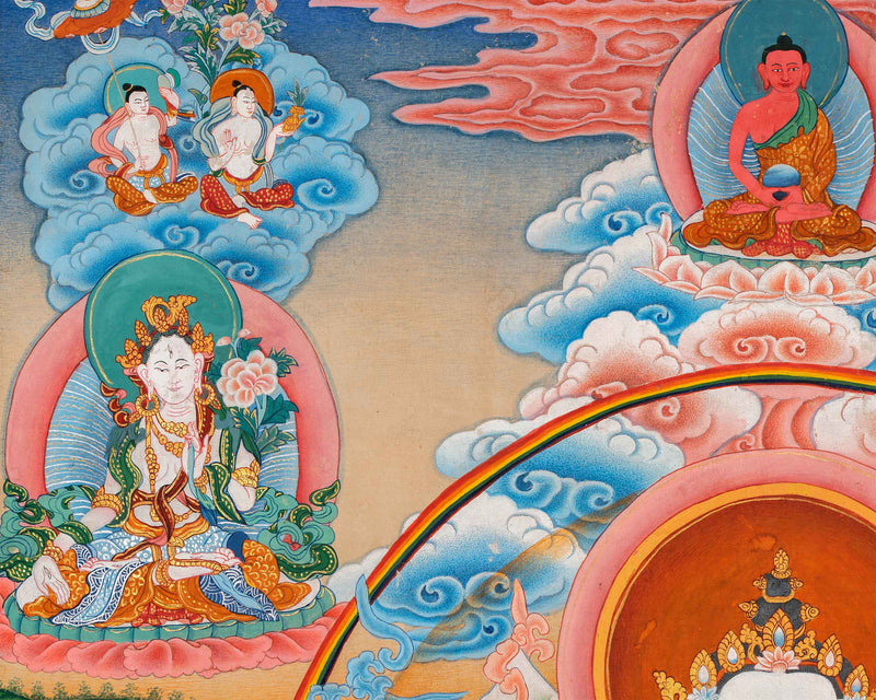 High-Quality Giclee Print For Chenrezig Prayer | Bodhisattva Of Compassion With Tara, Manjushri, Vajrapani & Buddhas