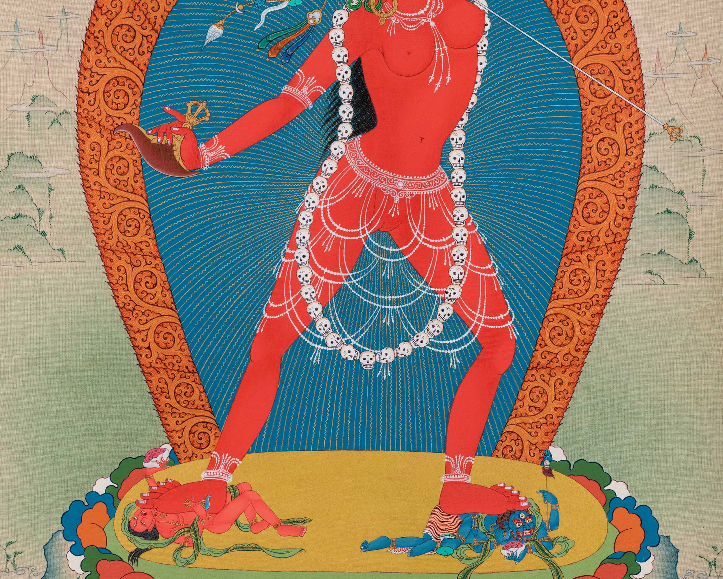 The Vajrayogini's Illuminated Path: Hand-Painted Thangka for Spiritual Awakening