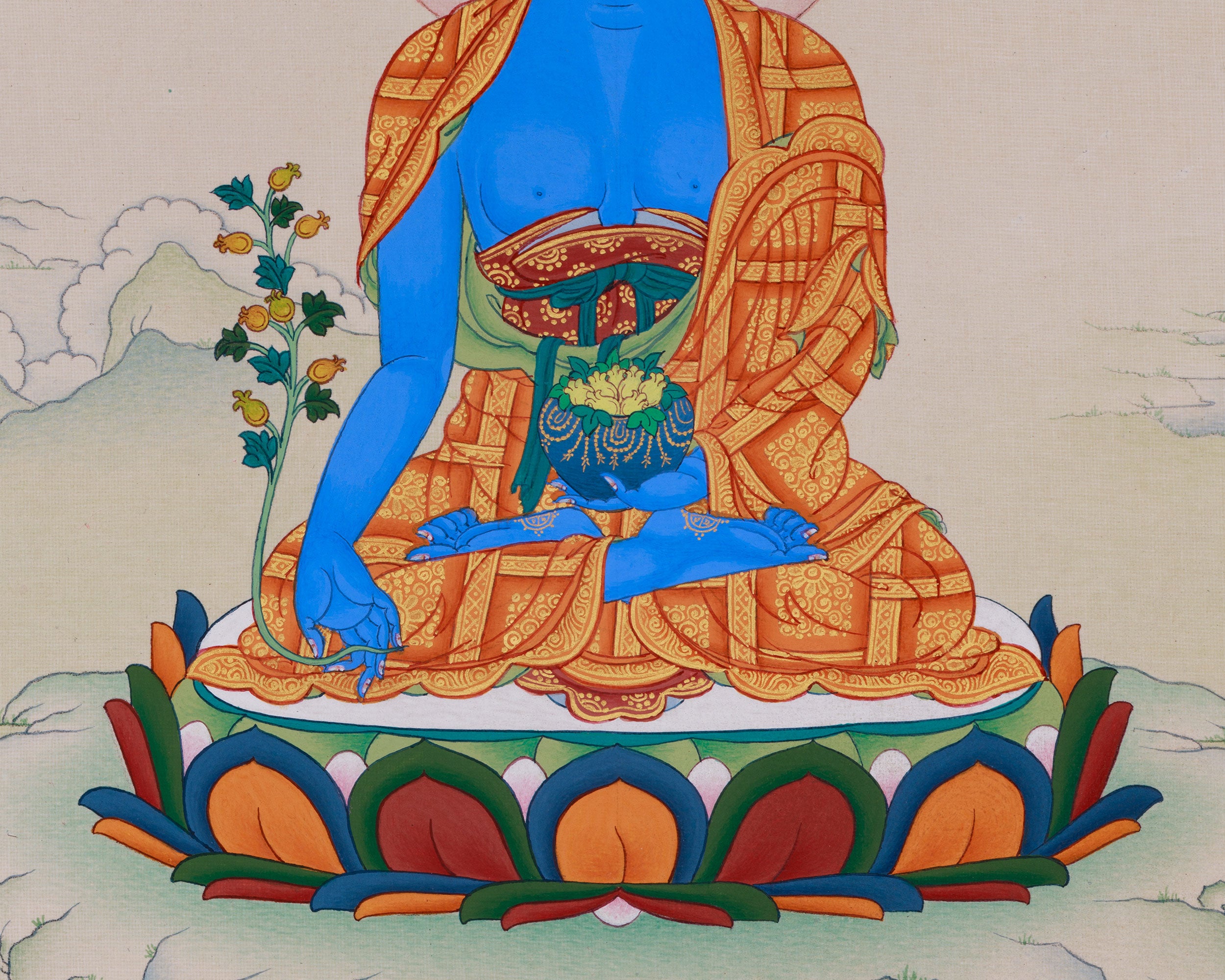 Buddha of Health, Bhaisajyaguru Thangka | The Healing Buddha in Sacred Tibetan Art