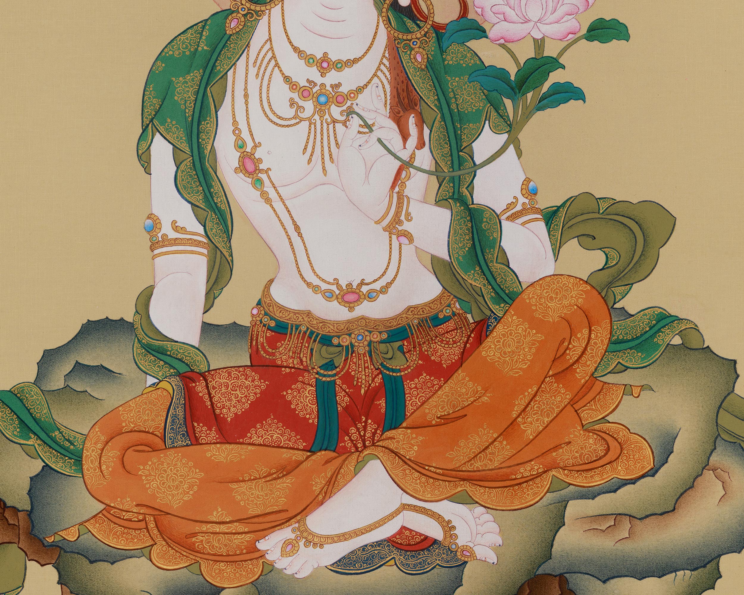 Traditional Two-Armed Chenrezig Thangka | Bodhisattva of Infinite Compassion | Tibetan Buddhism