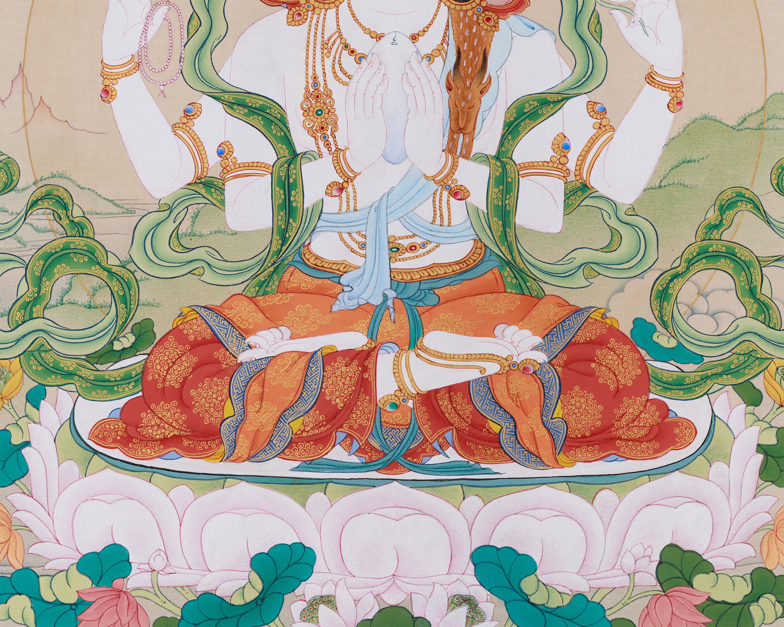 Tibetan Bodhisattva Four Armed Chenrezig | Buddha of Compassion