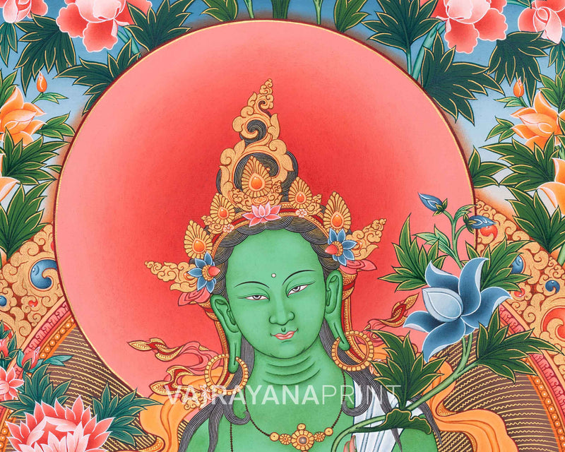 Green Tara Thangka Print for Wall Hanging | The Goddess of Compassion | Wall Art For Mindful Reflection