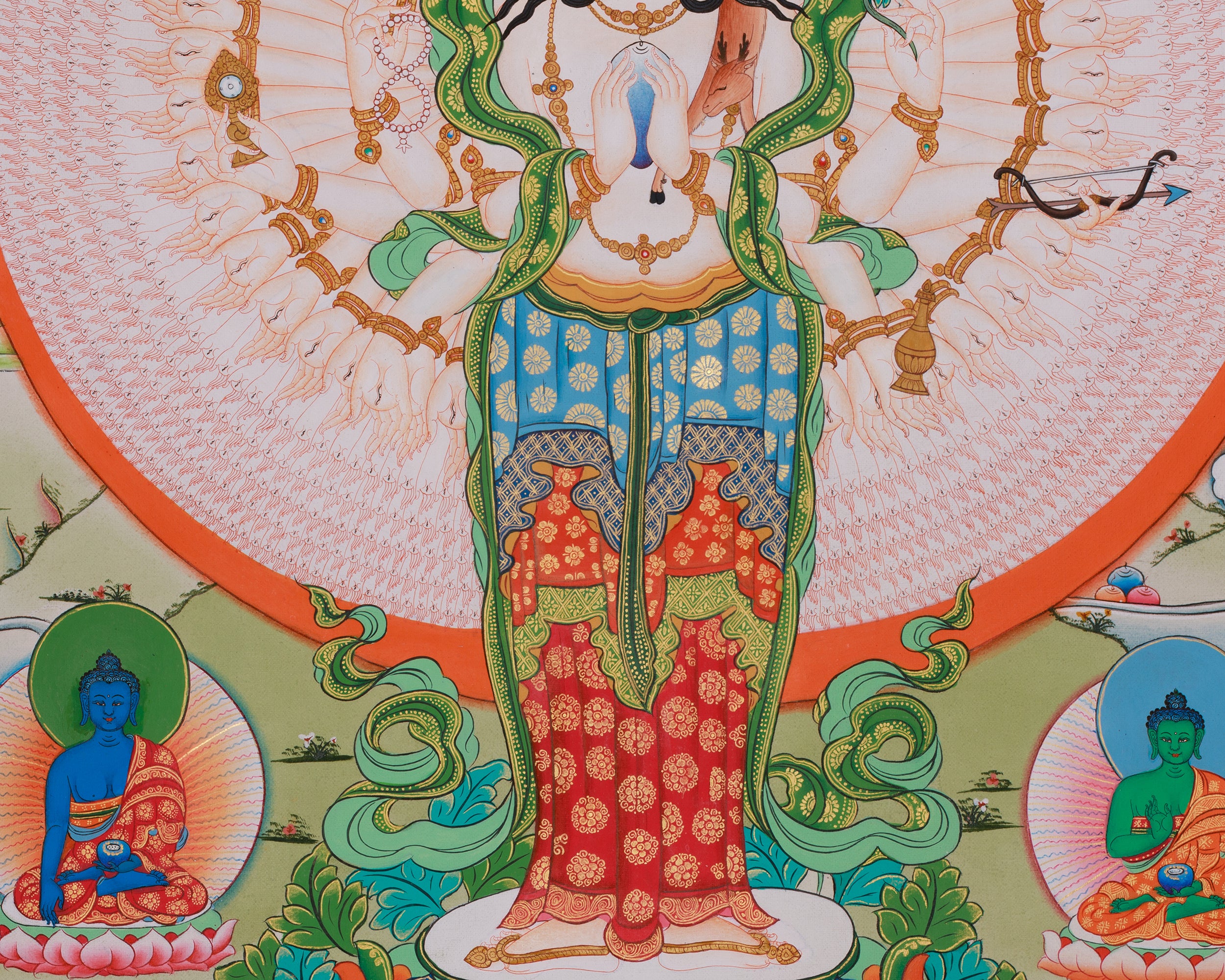 1000 Armed Chenrezig Sacred Artwork | Avalokiteshvara Compassion Deity | Five Dhyani Buddhas