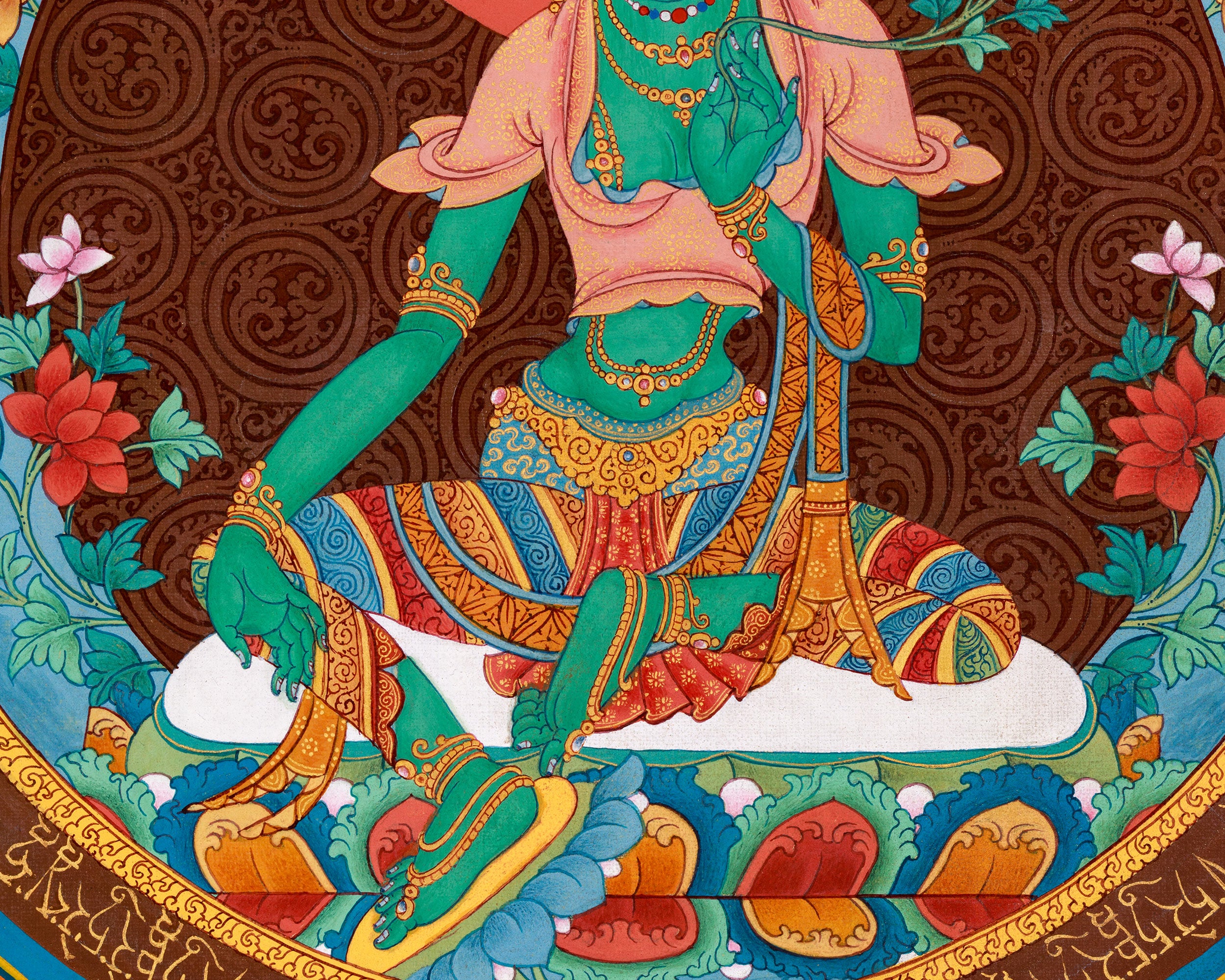Unique Mantra-Mandala Tara Thangka | Mother Green Tara Artwork