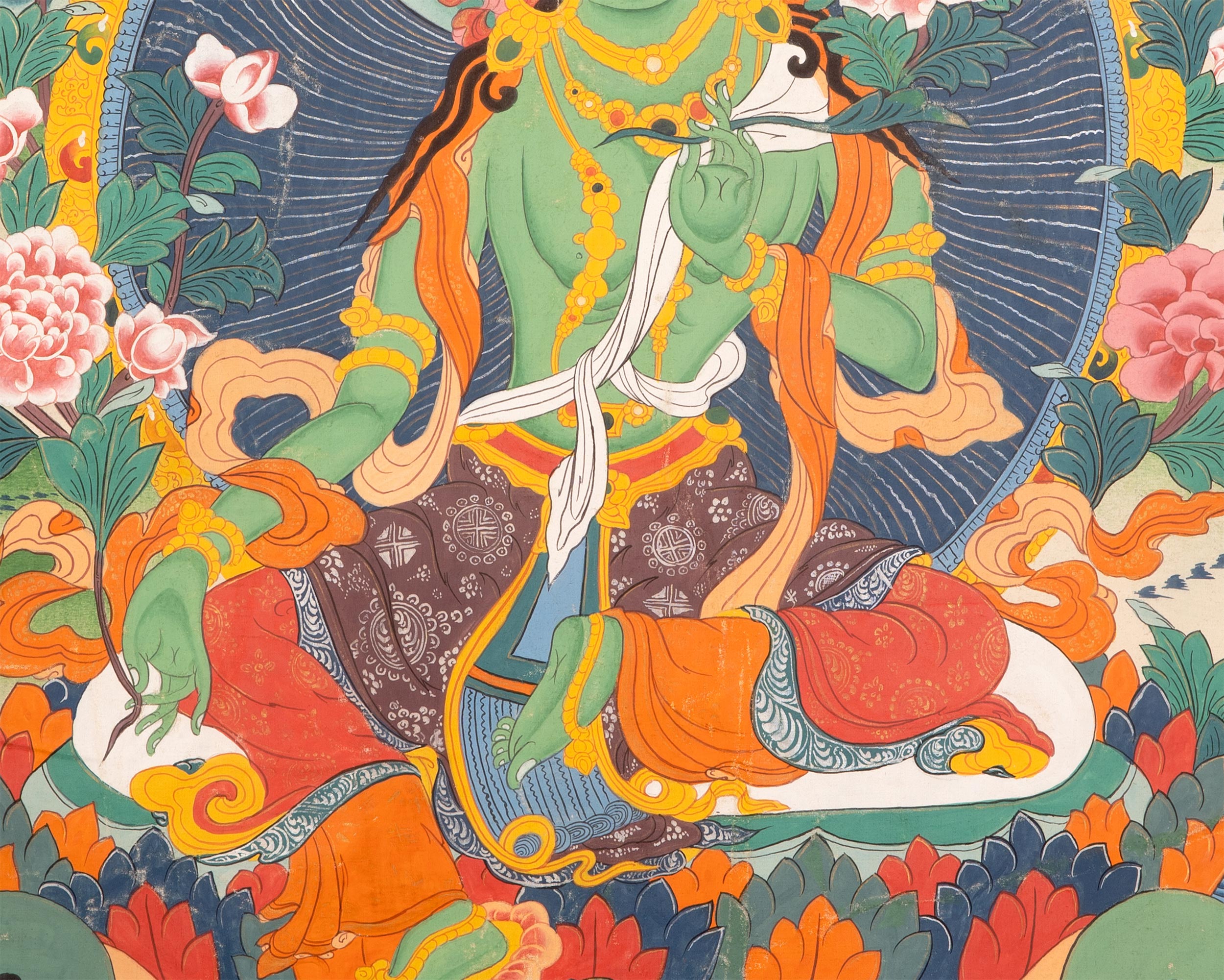 Original Green Tara in Brocade | The Compassionate Goddess of Healing and Protection