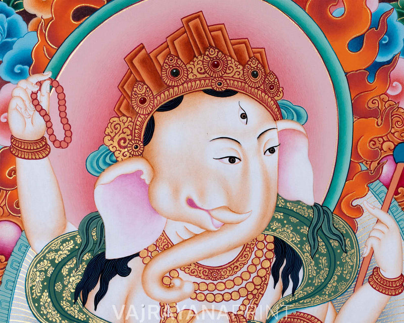 High-Quality Ganeshan God Giclee Print For Wall Hanging | Newari Paubha Print Of Hindu Deity