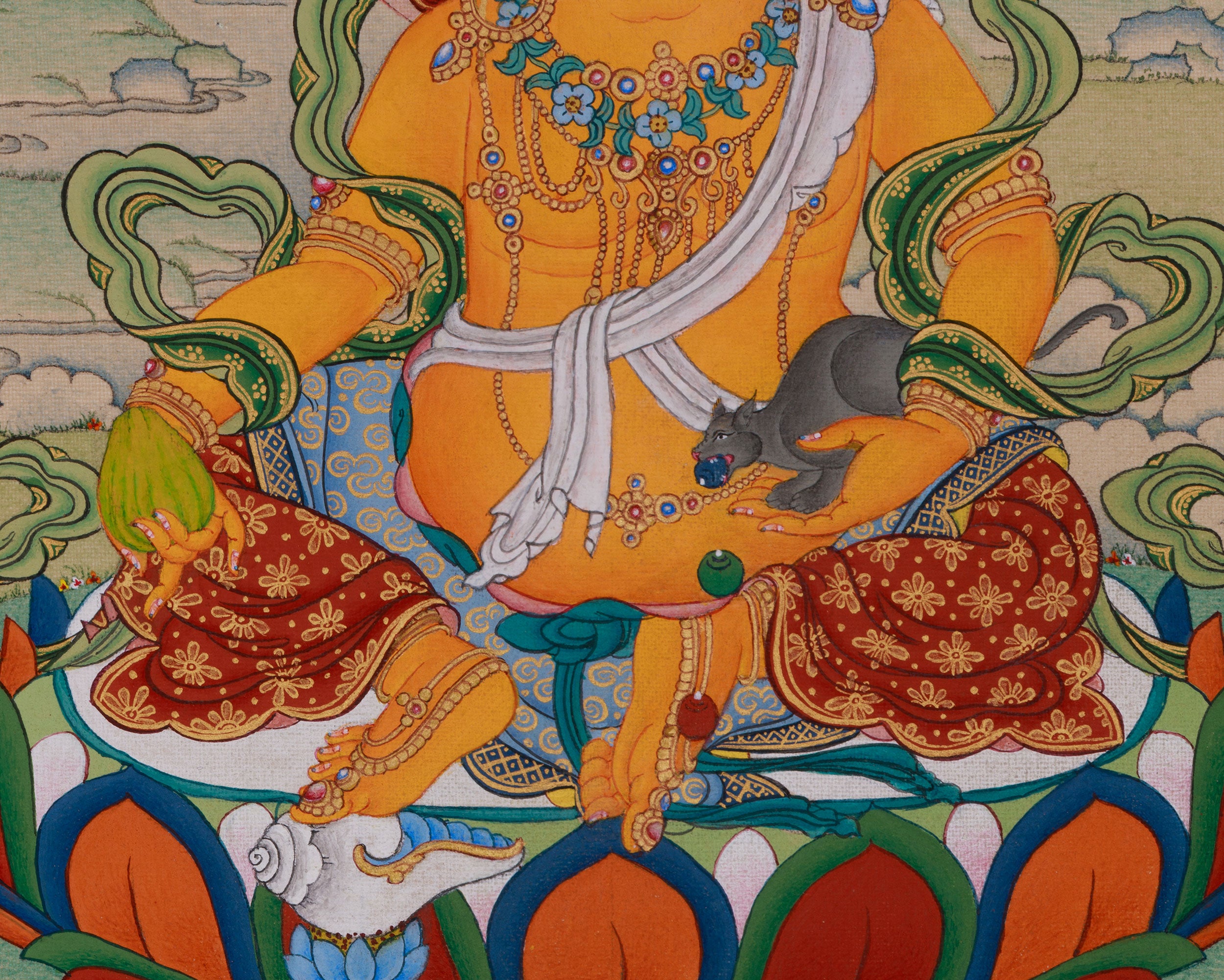 Powerful Wealth Deity, Jambhala | Thangka Painting for Prosperity