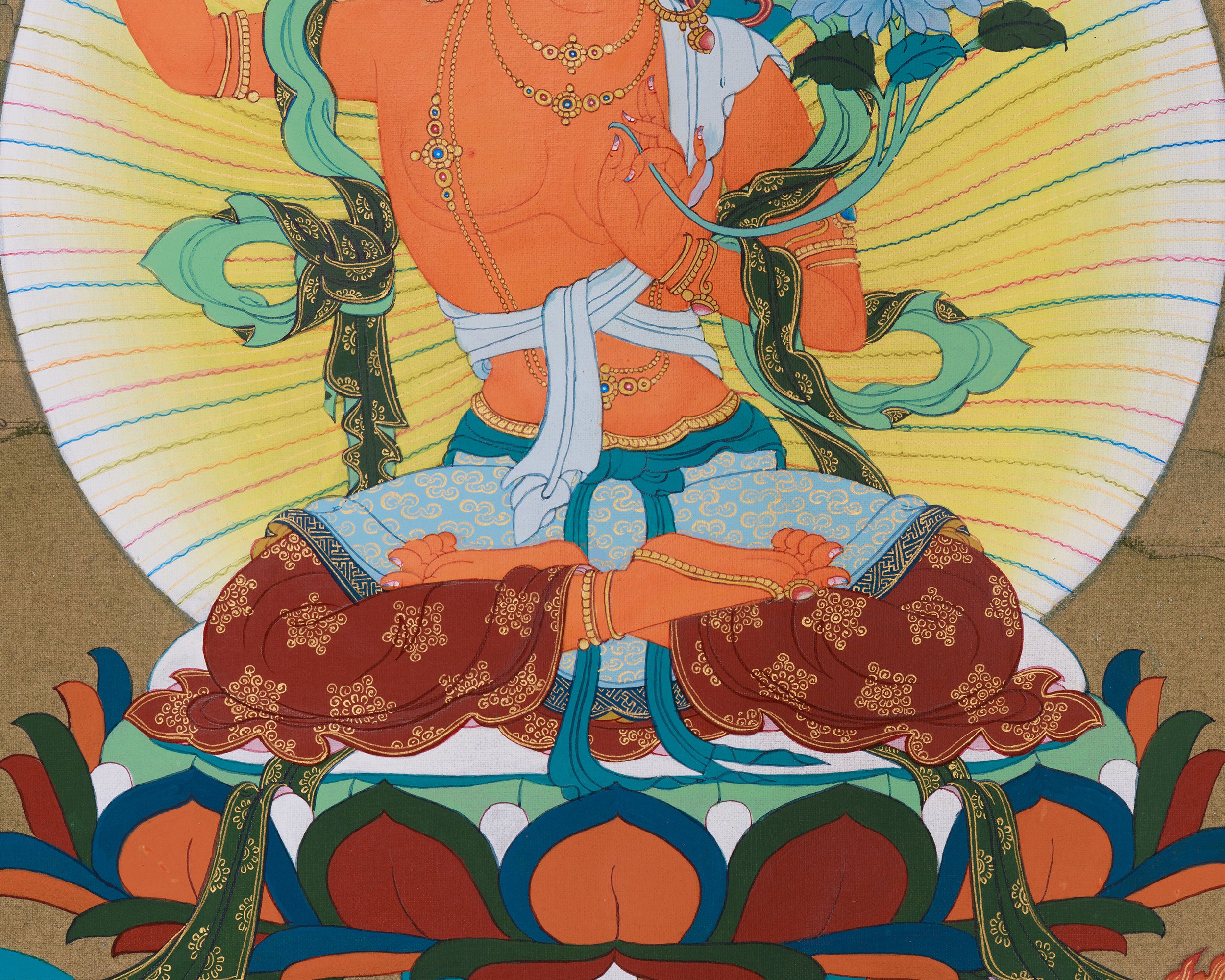 Tibetan Thangka of Wisdom Buddha Manjushri | Guardian of Knowledge and Enlightenment