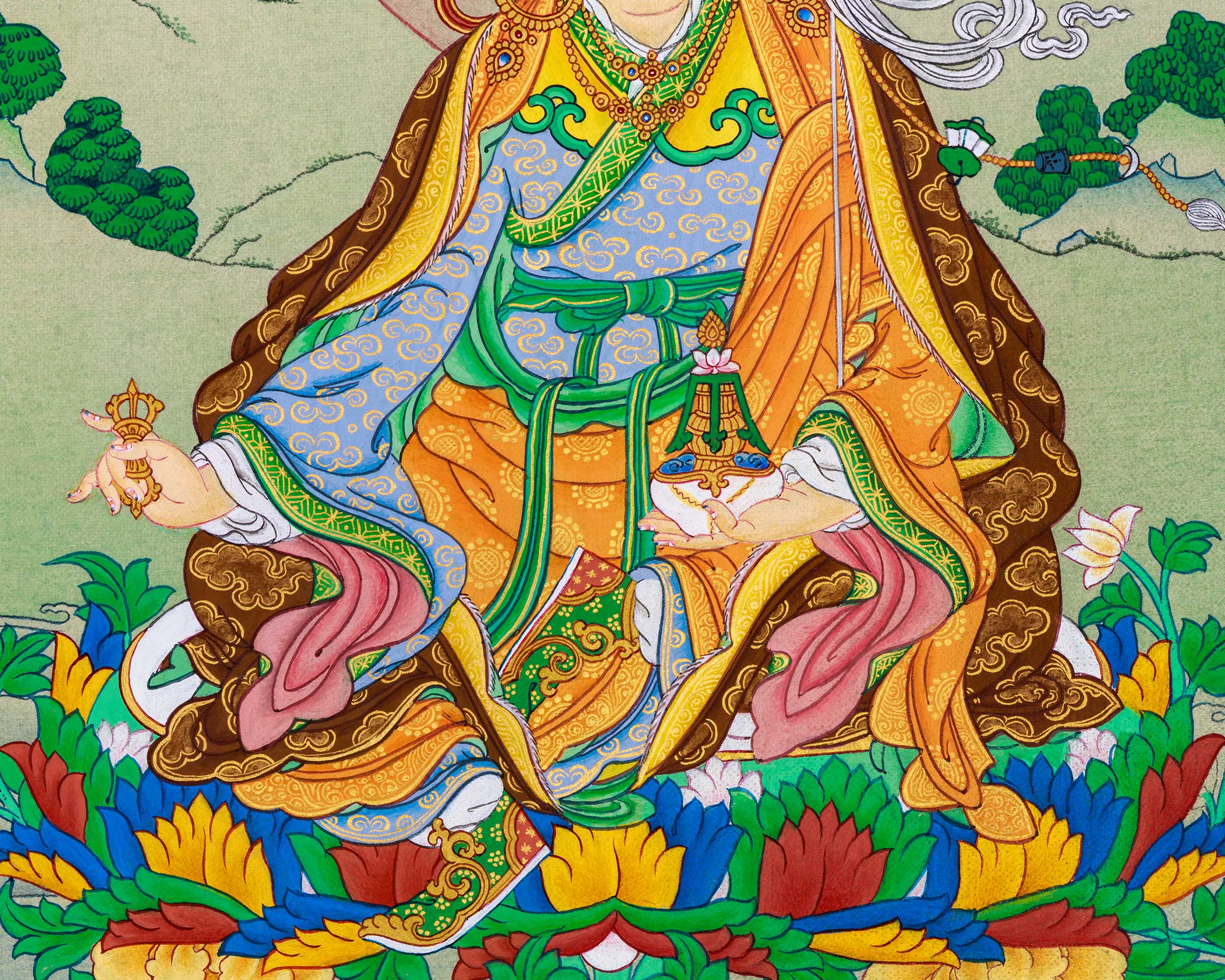 Guru Rinpoche's Radiant Presence: A Thangka Masterpiece