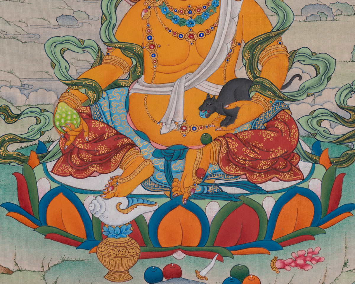 Buddhist Dzambhala Thangka | Sacred Art of Wealth, Generosity, and Abundance