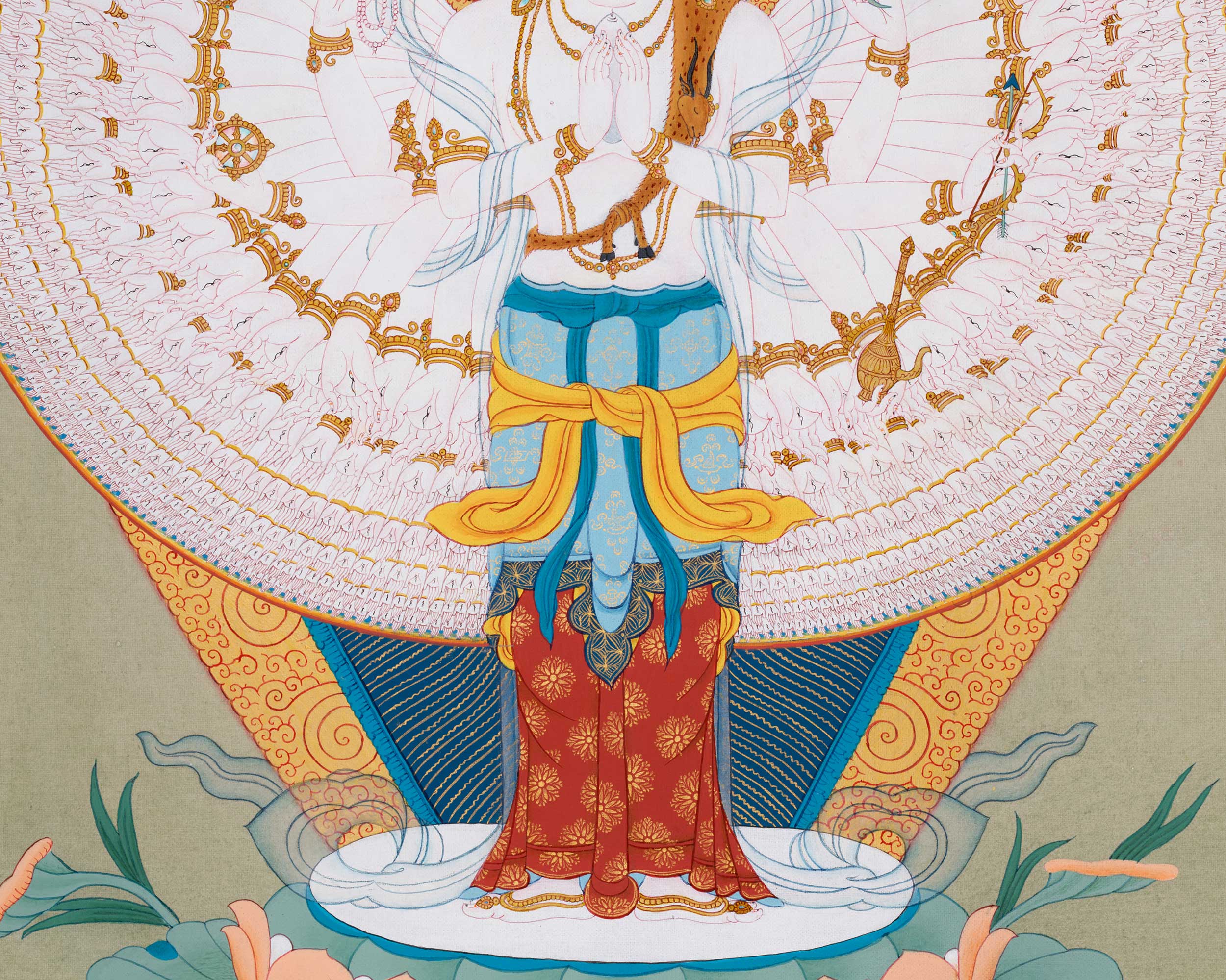 Thangka Of 1000 Armed Chenresig | Hand Painted Avalokitesvara Art | Buddhist Wall Decors