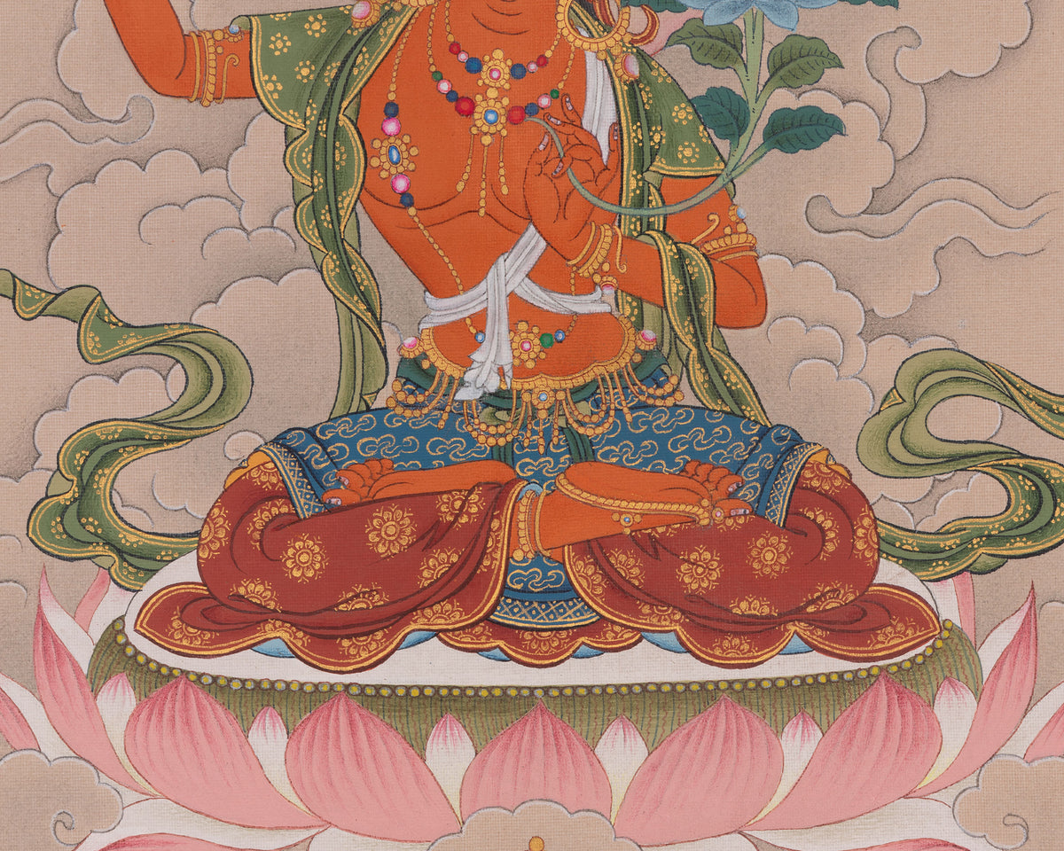 Hand-painted Thangka Of Manjushri | Sword Of Wisdom | Bodhisattva Art