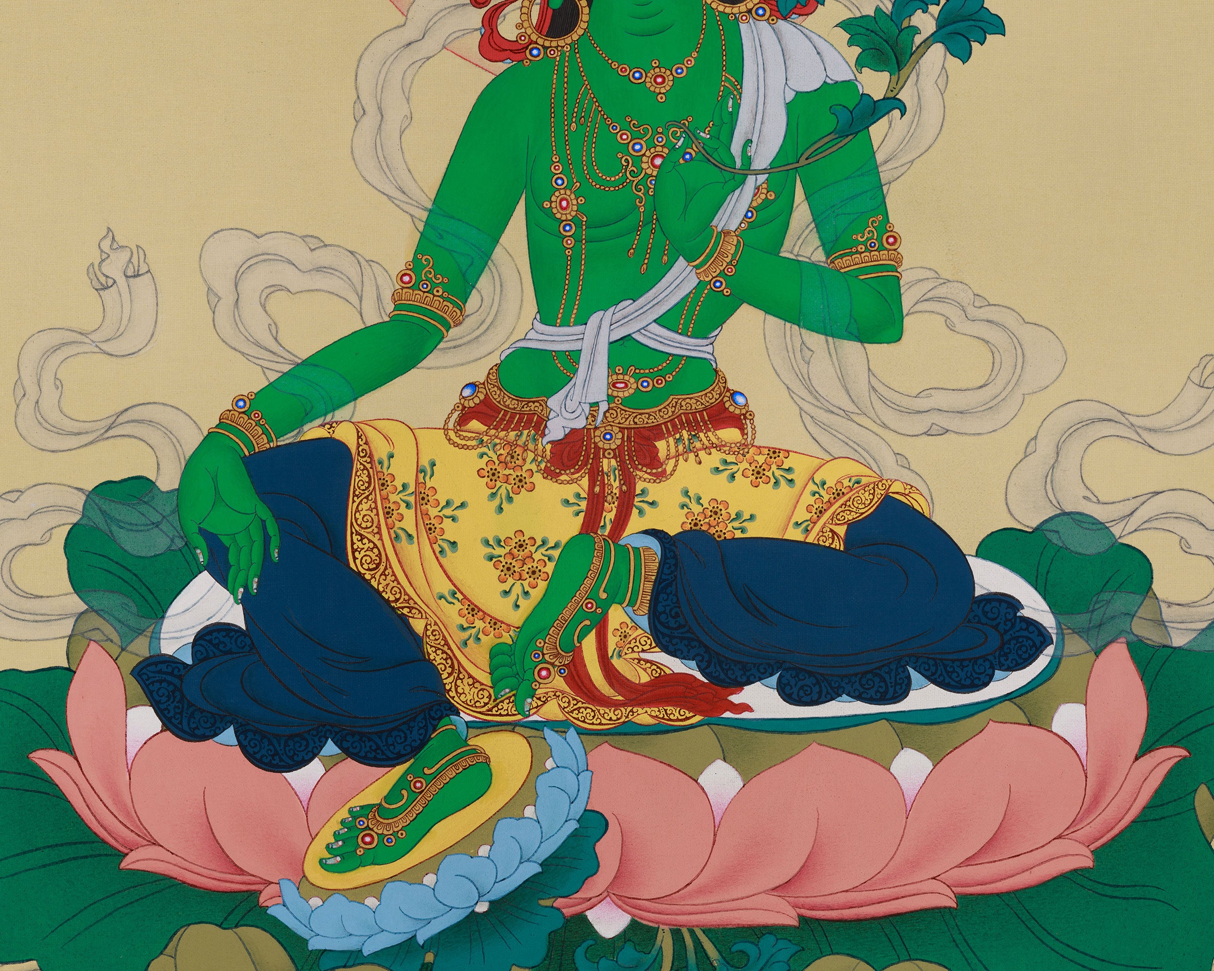 Tibetan Buddhist Green Tara Thangka | The Compassionate Goddess