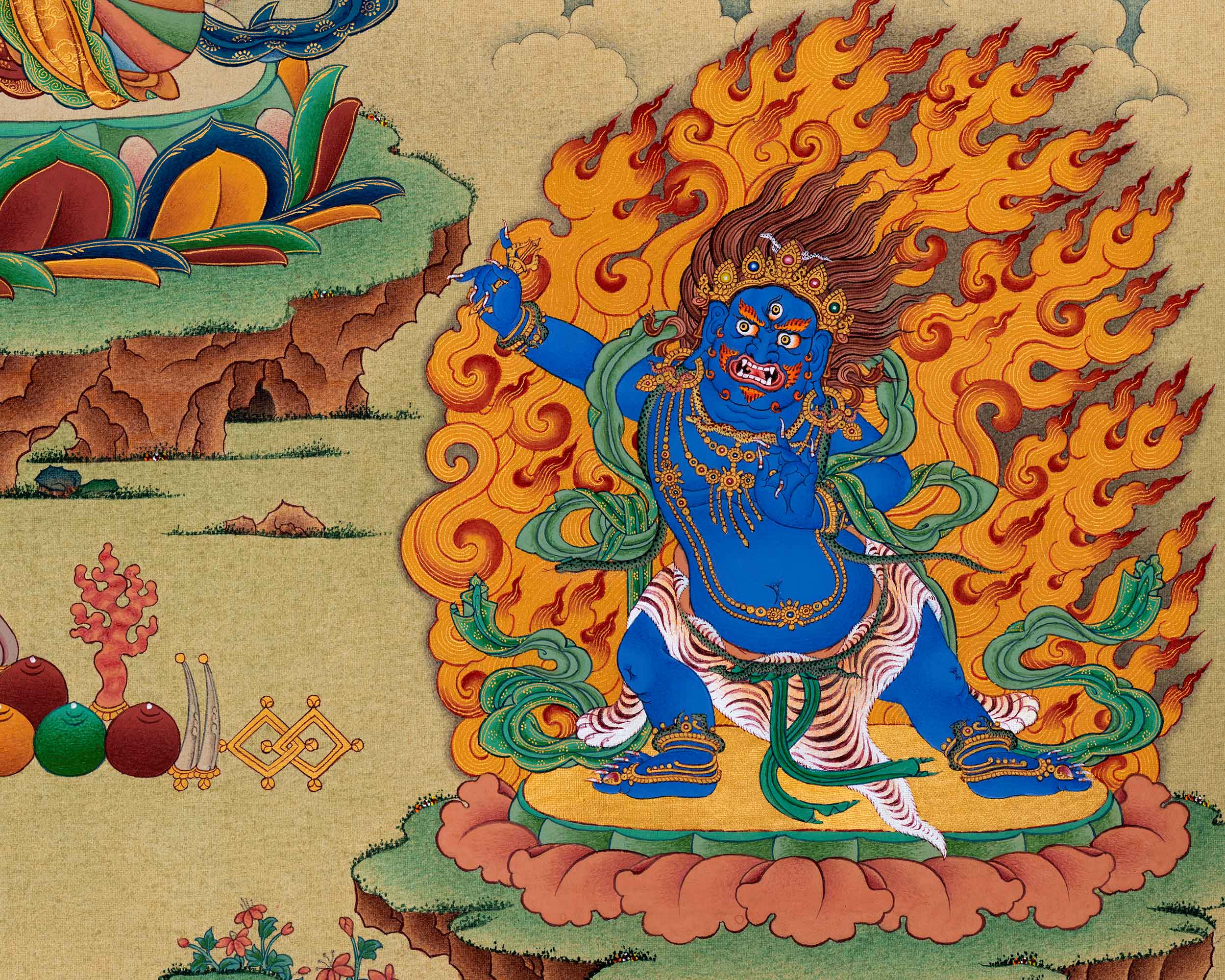 Tibetan Bodhisattvas Thangka | Chenrezig. Manjushri and Vajrapani