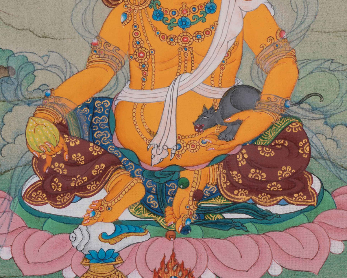 Sacred Dzambhala Thangka Painting | Buddhist Deity of Wealth and Prosperity
