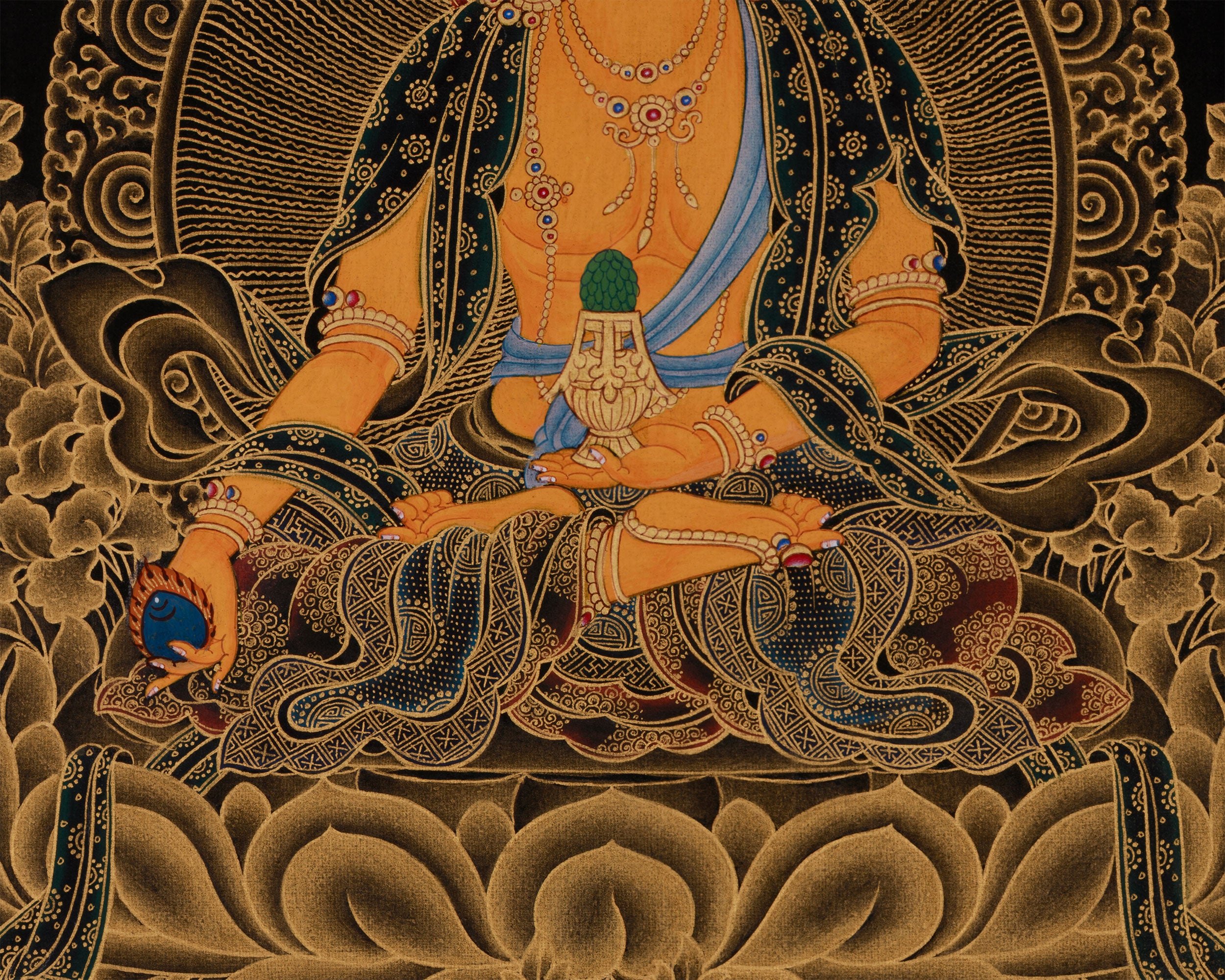 24K Gold Thangka of Kshitigarbha | Symbol of Compassion, Afterlife Guidance & Deep Meditation