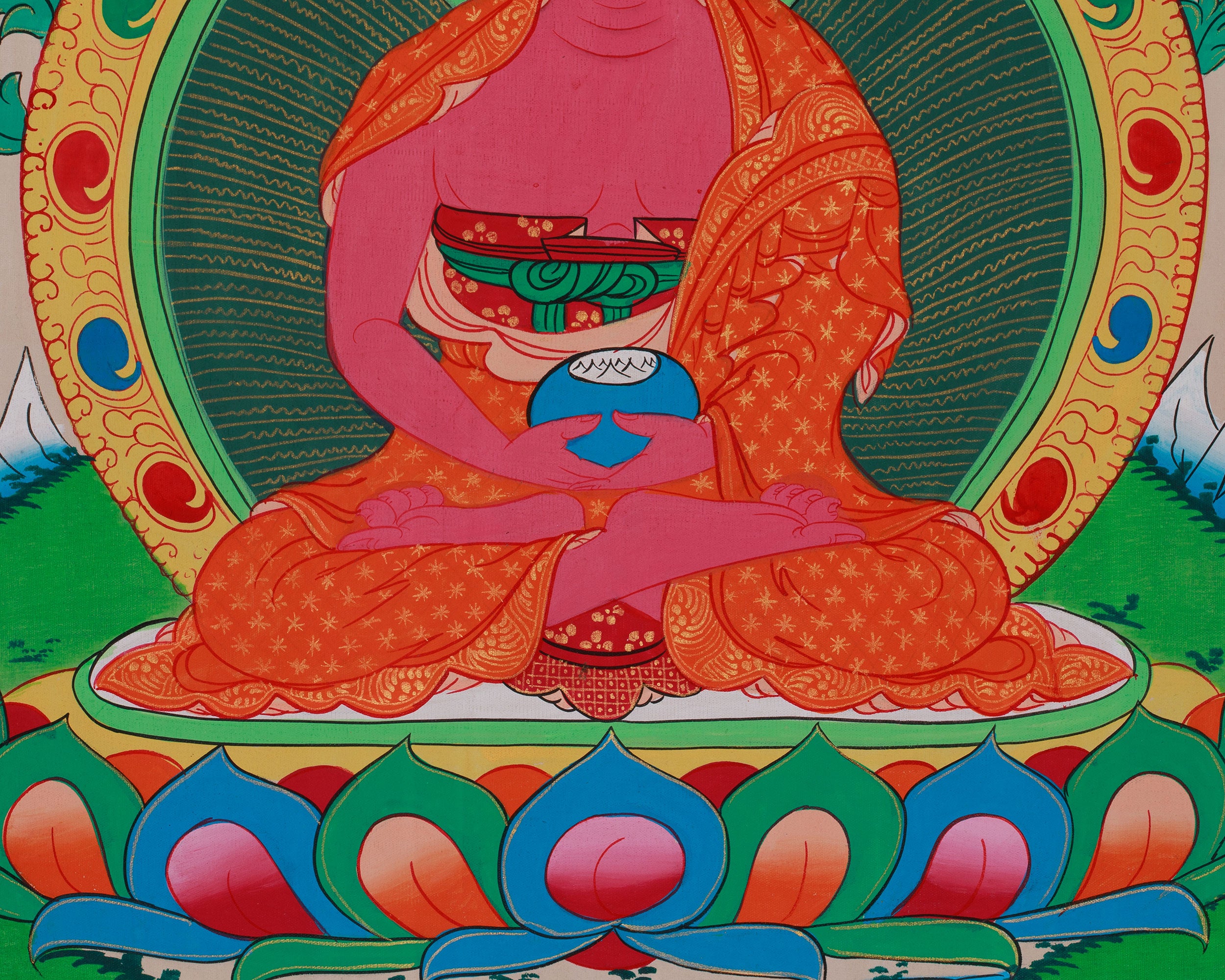 Amitabha, Red Buddha Thangka | Infinite Light and Compassion
