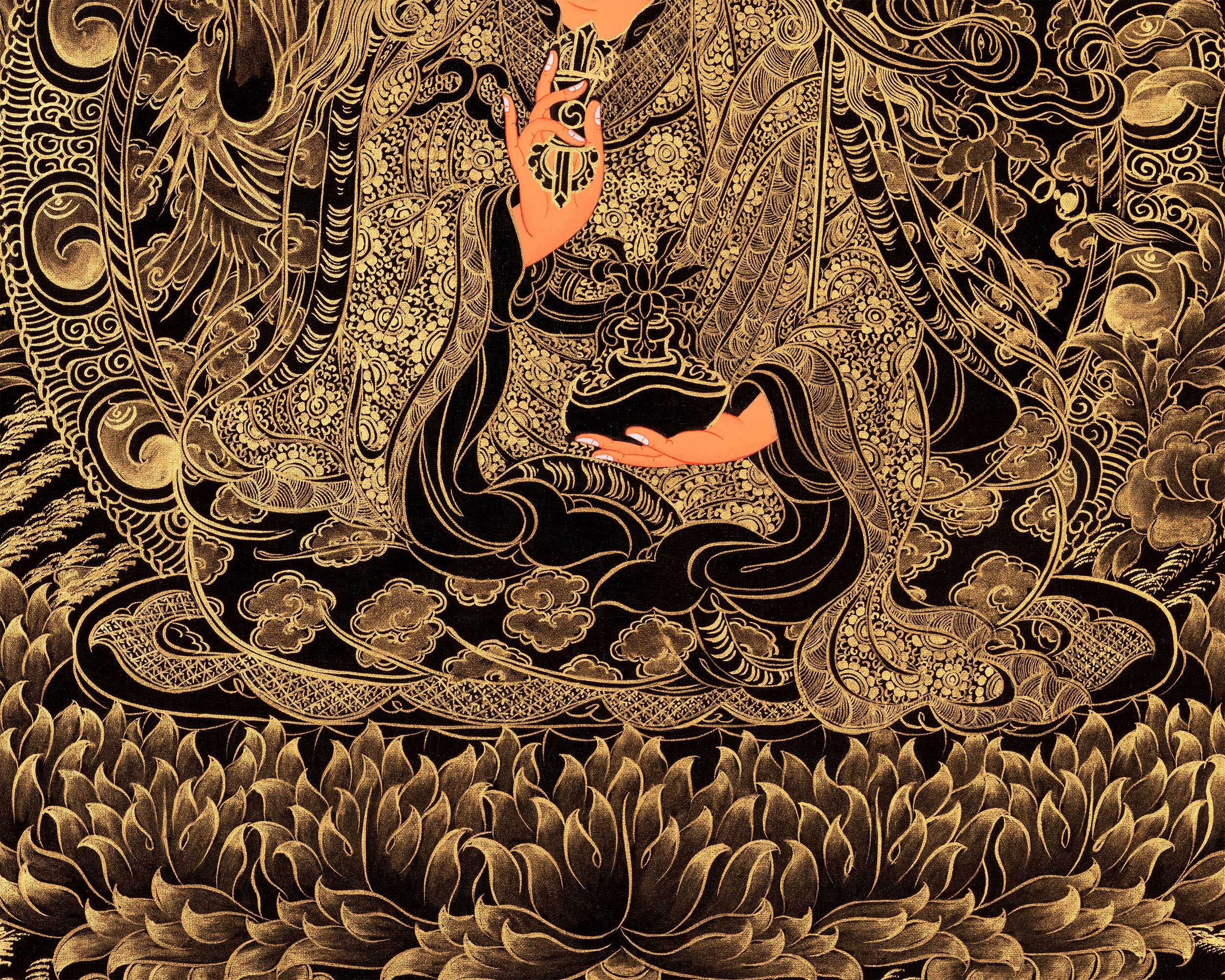 Sacred Peaceful Guru Padmasambhava Thangka | Tibetan Buddhist Master