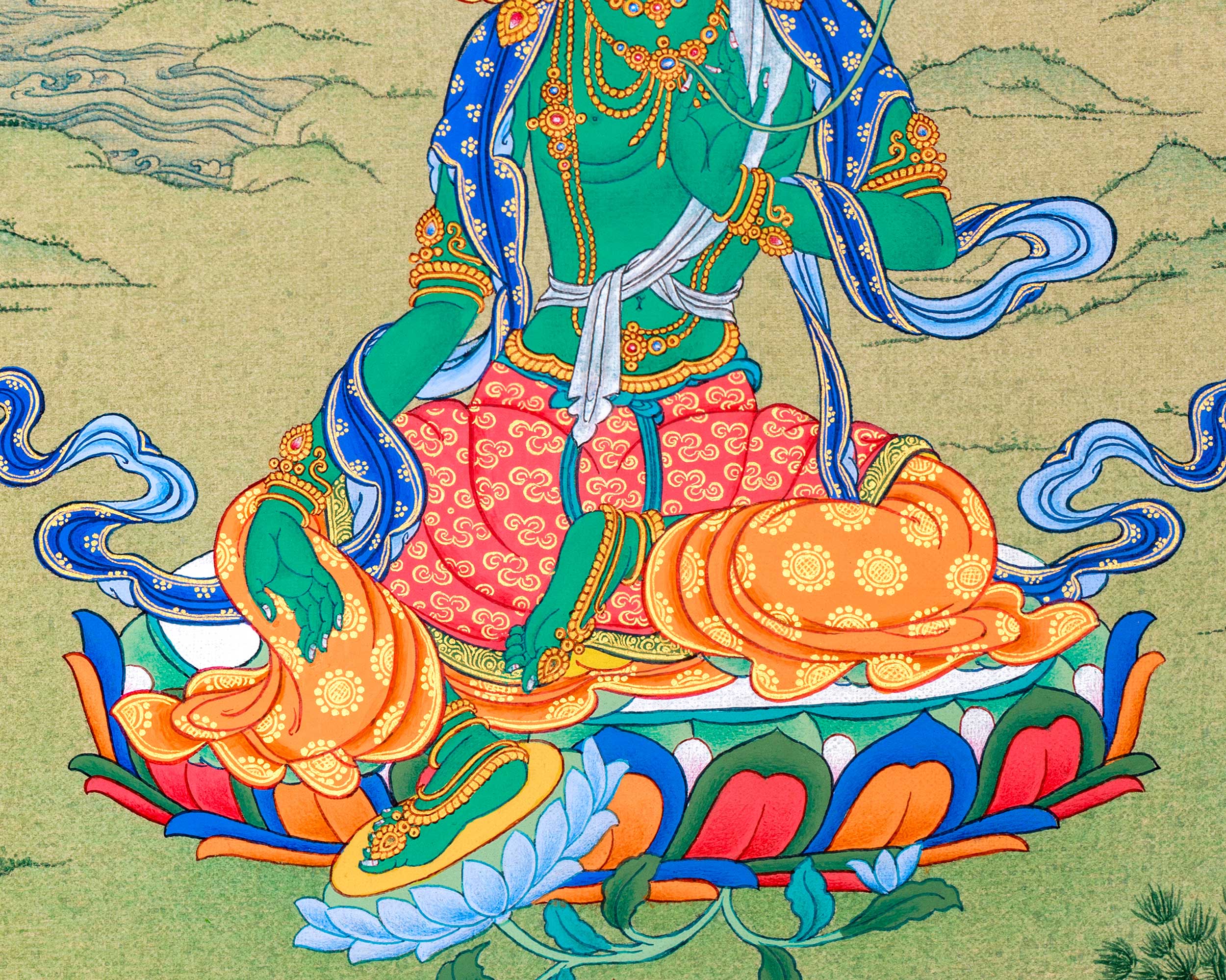 Green Tara Figurine | Buddhist Deity Tara Thangka
