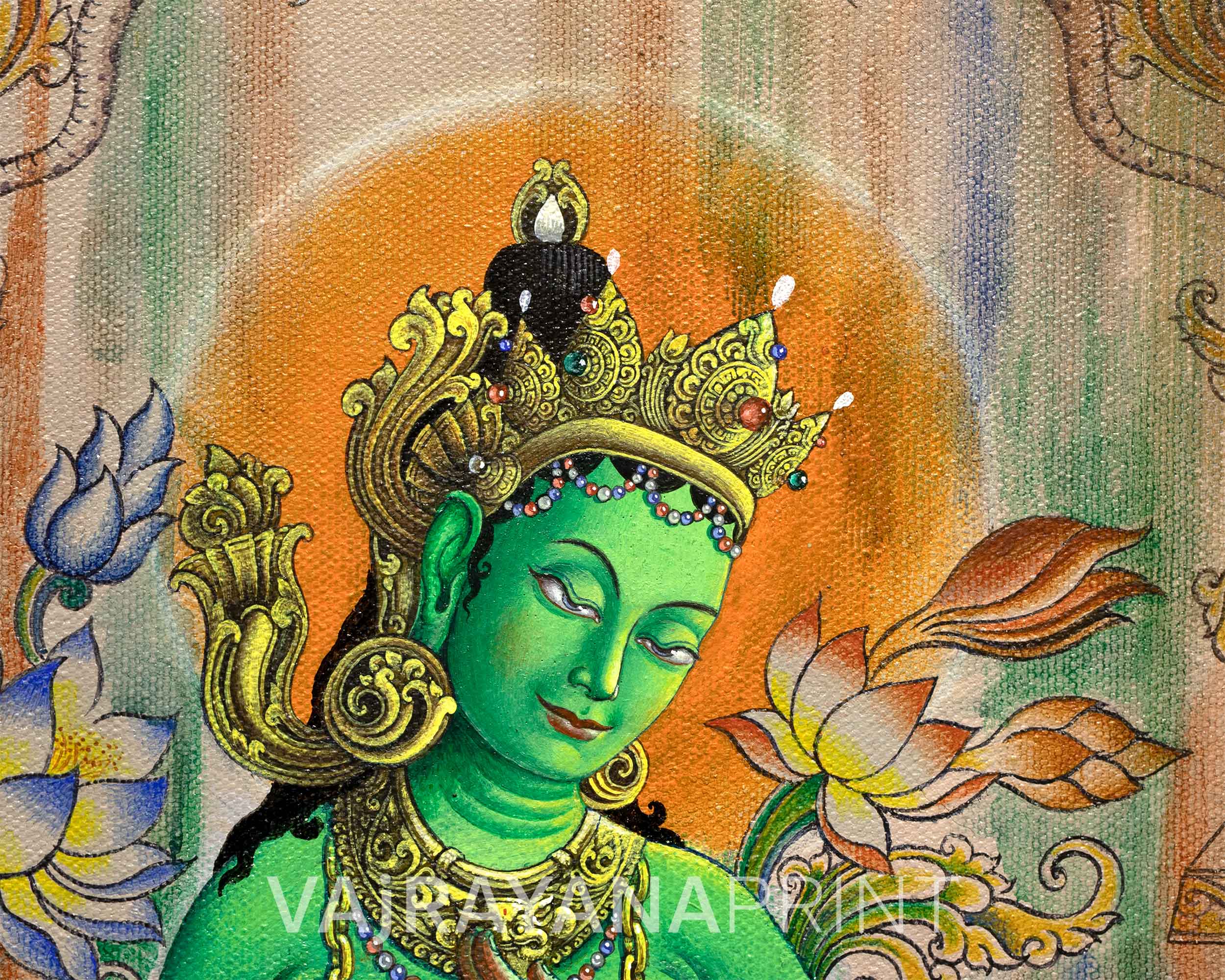 Eternal Guidance With Green Tara Thangka Print | Traditional Mother Tara