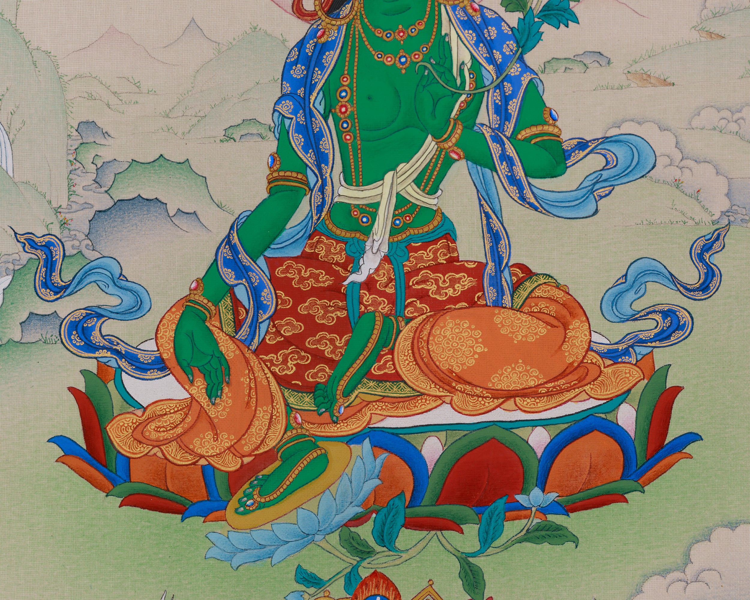 Peaceful Deity Green Tara Thangka | Enlightenment Goddess