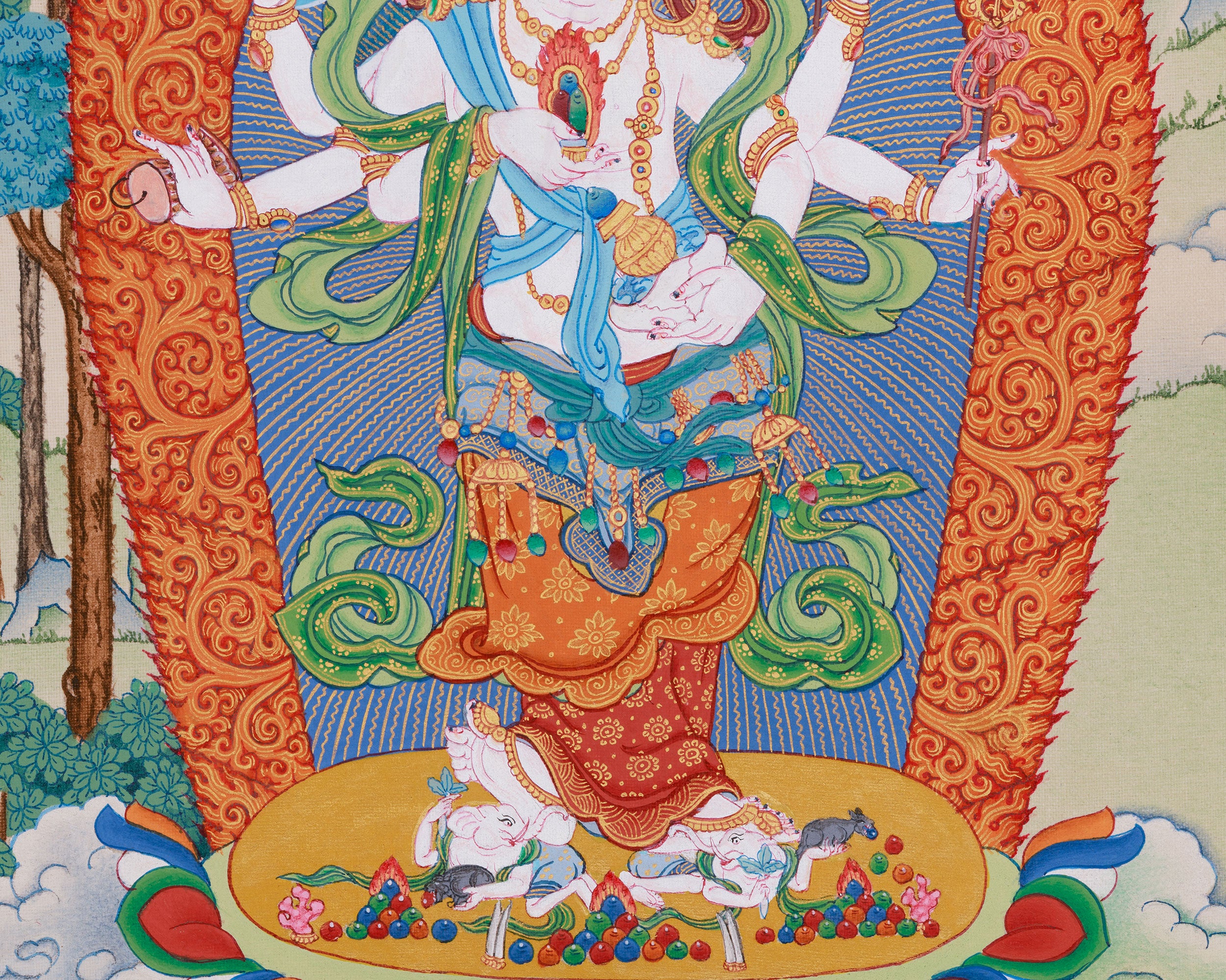 Prosperity Deity White Mahakala Thangka | The Benevolent Protector