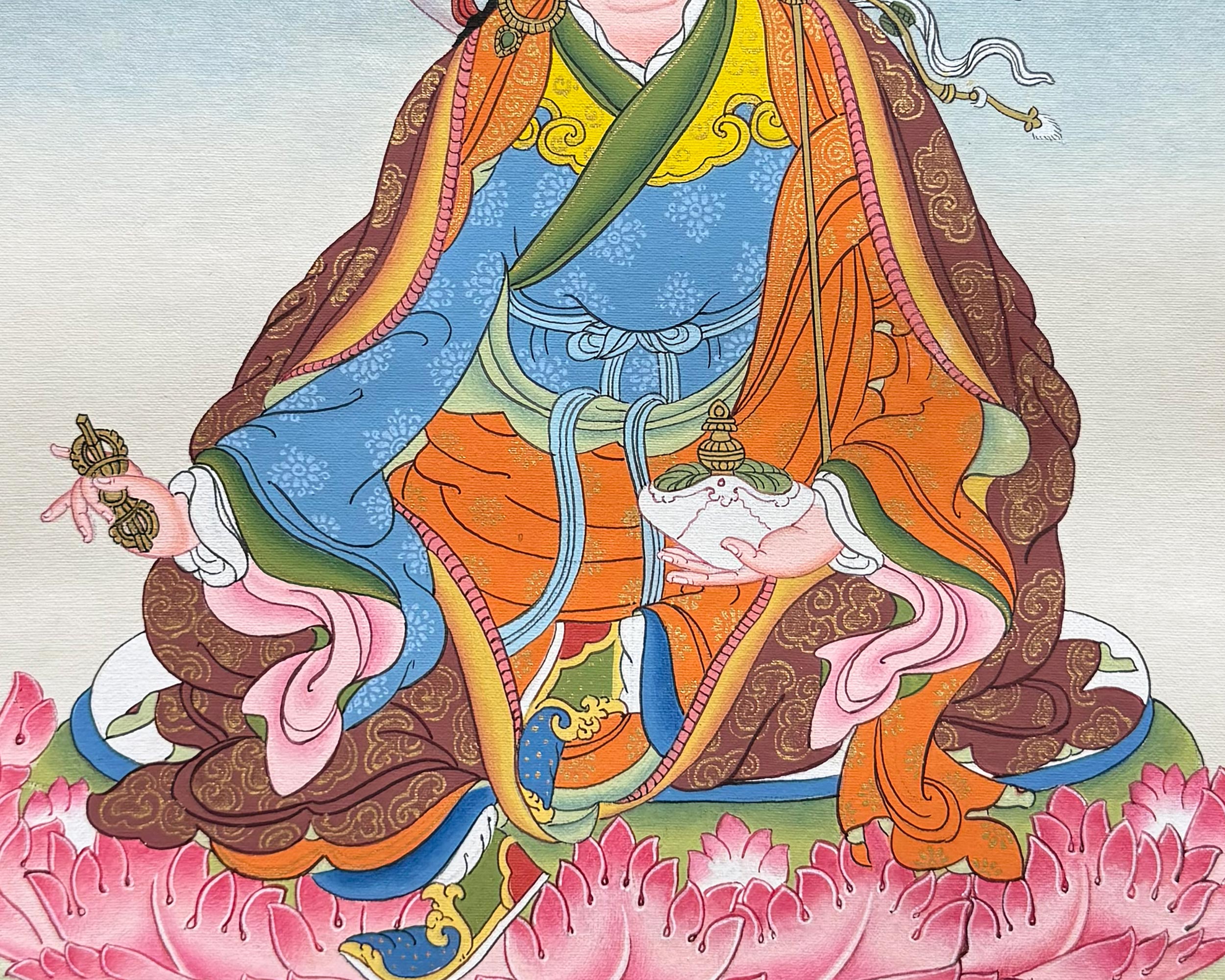 Guru Rinpoche Thangka With Brocade | Embodiment of Profound Wisdom