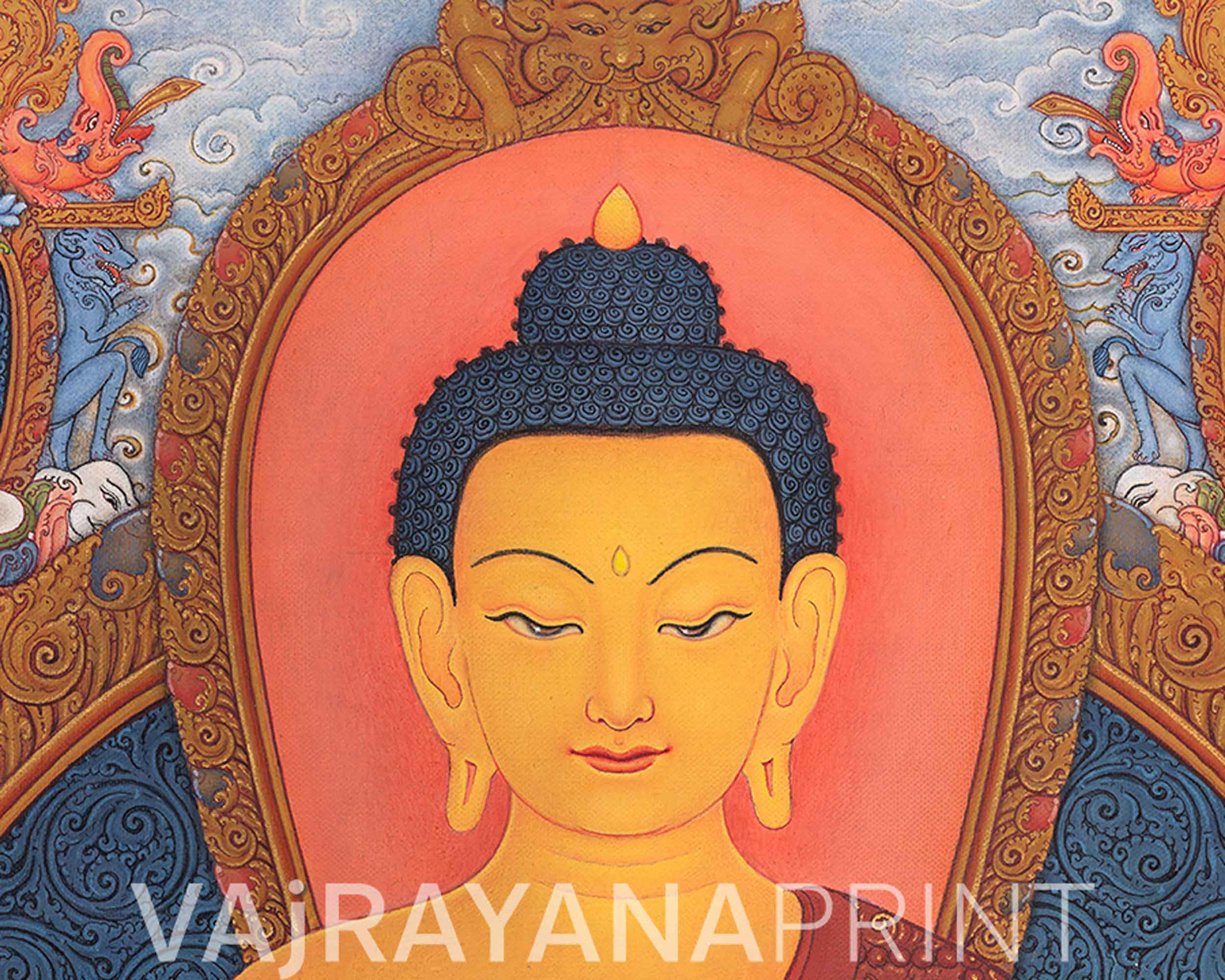 Traditional Buddha Shakyamuni Thangka Print | Peaceful Deity | Home Decor
