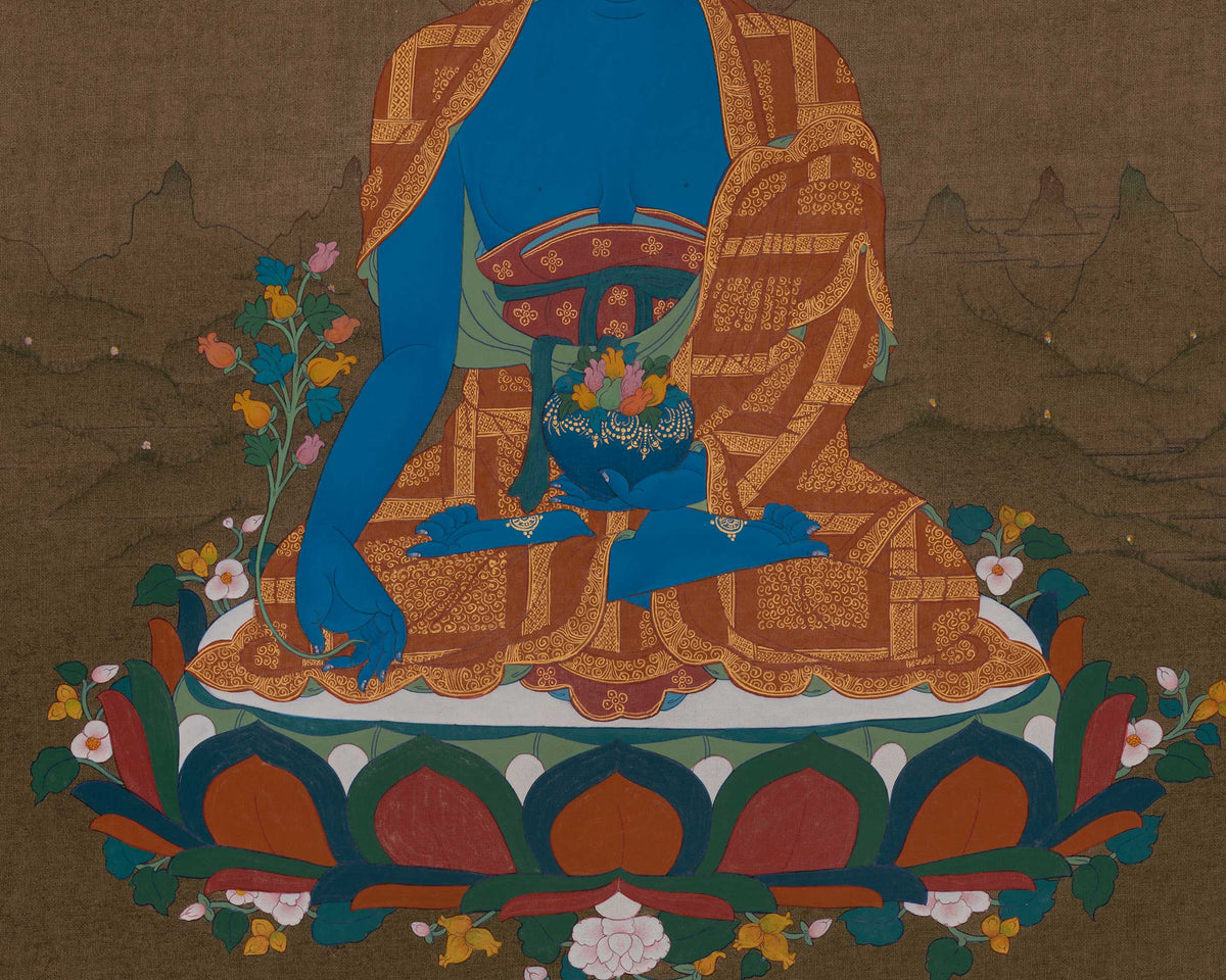Bhaisajyaguru Thangka Painting | Medicine Buddha Art