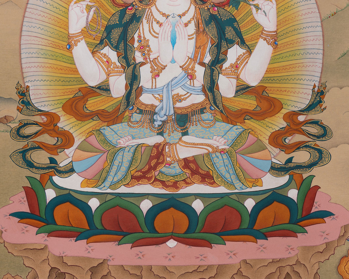 Chenrezig with Vajrapani and Manjushri Artwork | Three Bodhisattvas Thangka