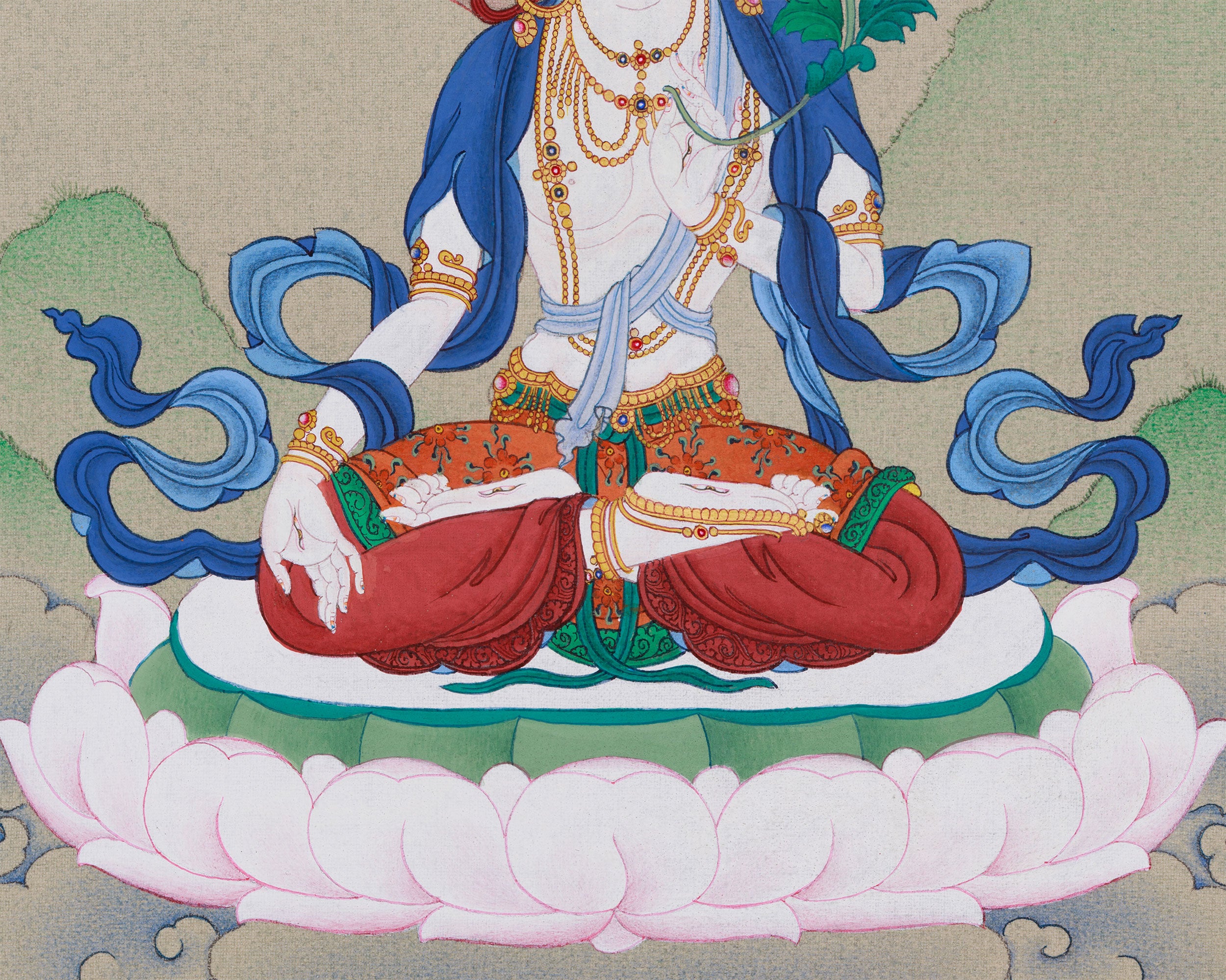 13 Inches White Tara Buddha Art | Hand-Painted Tibetan Deity of Healing