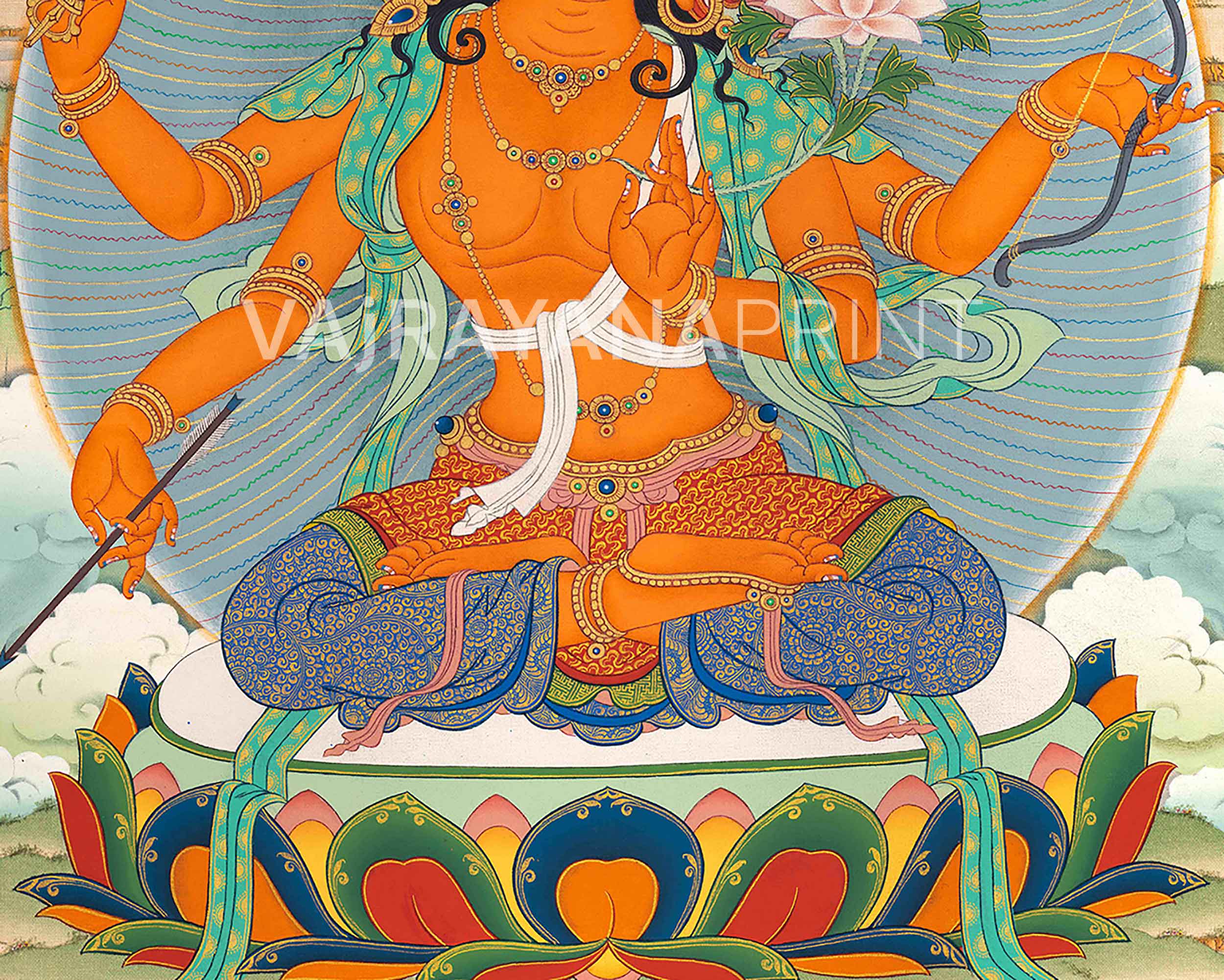 Dive into Knowledge with Manjushri's Thangka Print | Sword of Wisdom