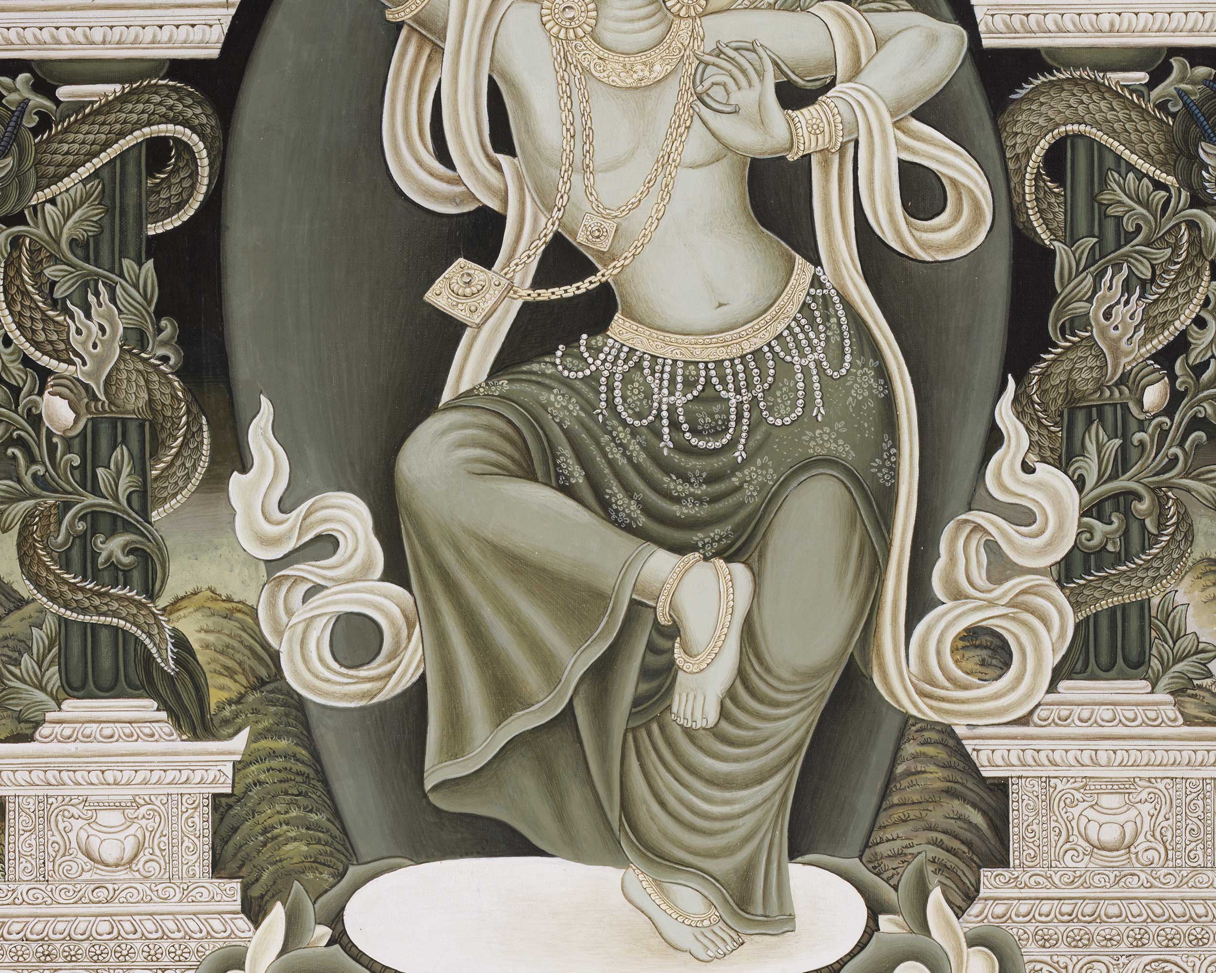 Bodhisattva of Wisdom Manjushri Thangka | A Monochrome Paubha Style Painting