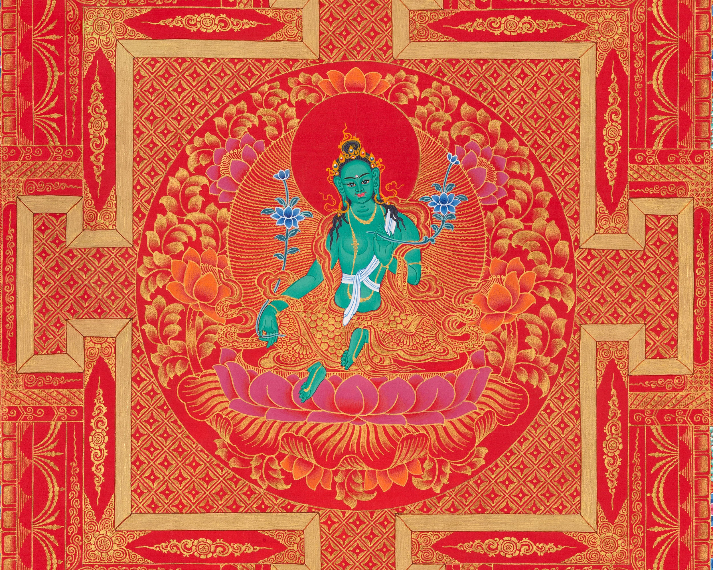 Goddess Green Tara Mandala Thangka | Healing Mandala Thangka | Perfect For Wall Decoration |