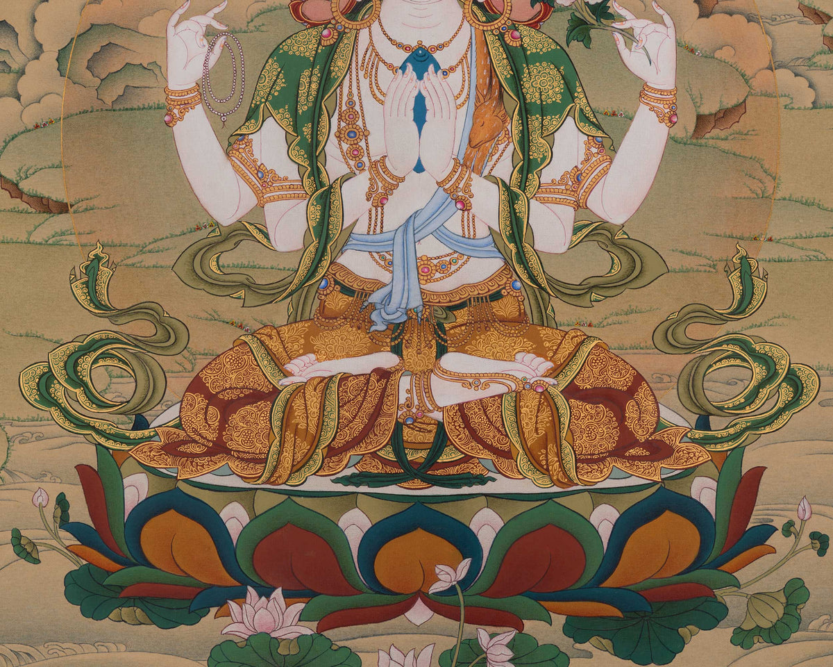 Chenrezig Thangka Painting Art | Avalokiteshvara Thangka | Boundless Compassion of All Buddhas