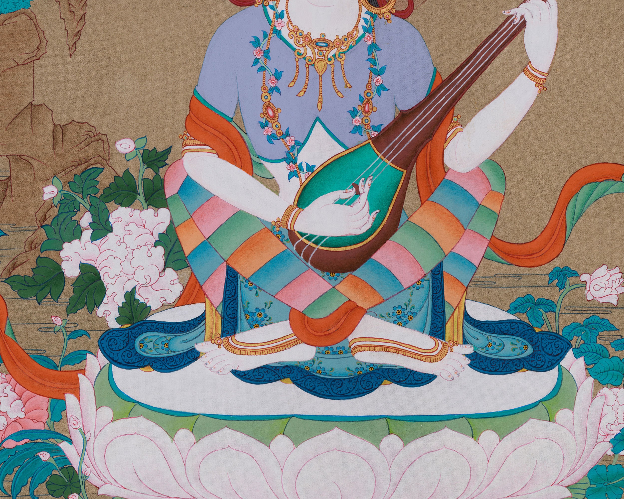 Hindu Goddess Saraswati Thangka | Wisdom & Knowledge Blessing