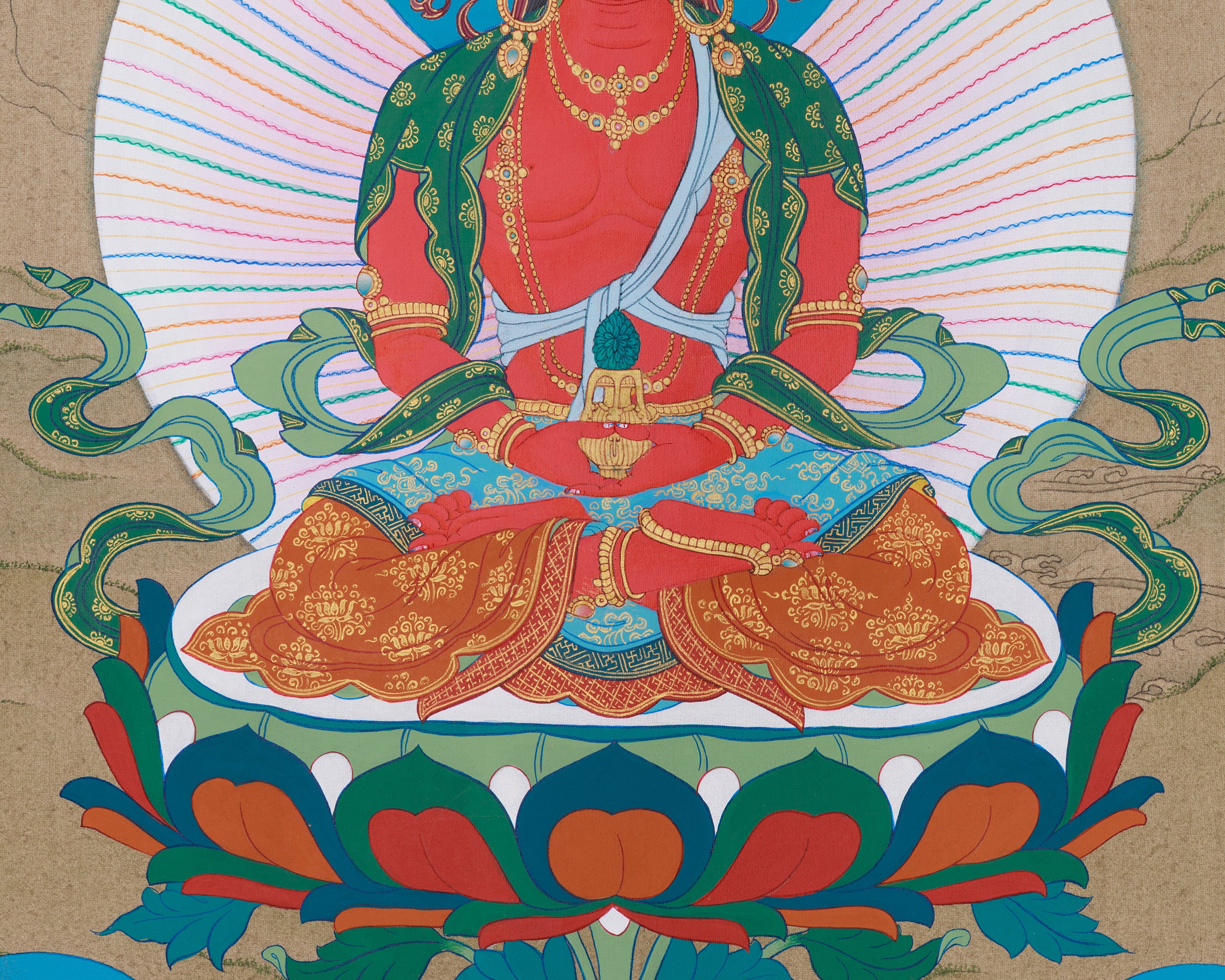 Tibetan Long Life Bodhisattvas: Amitayus Buddha, White Tara and Namgyalma | Buddhist Artwork