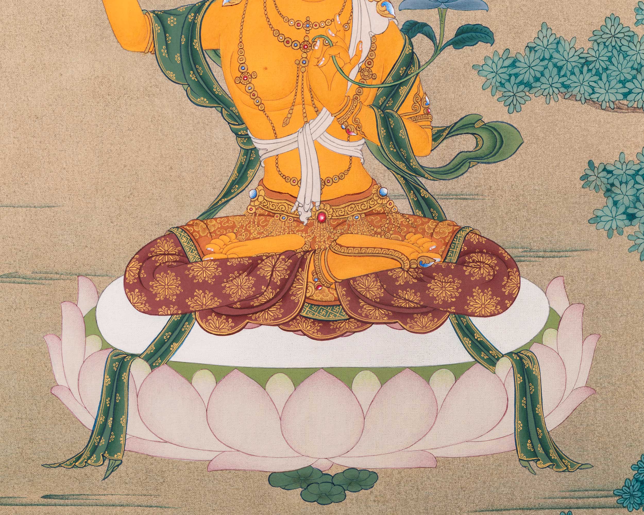 Manjushree in Natural Colors: Karma Gadri Thangka