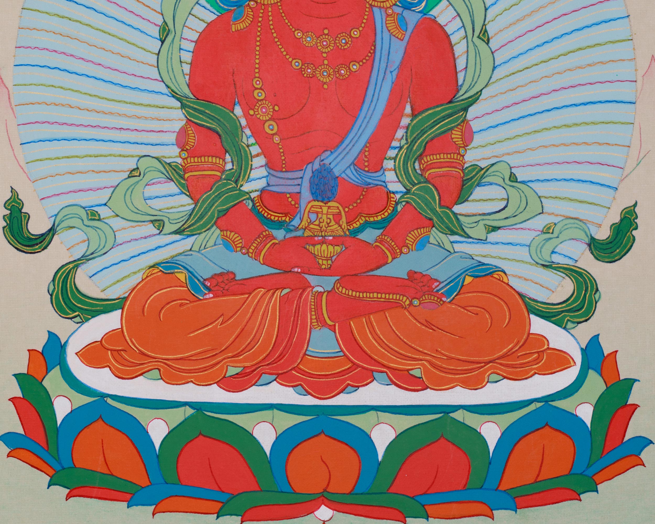 Amitayus, Longevity Buddha | Red Buddha Meditation Artwork With Brocade